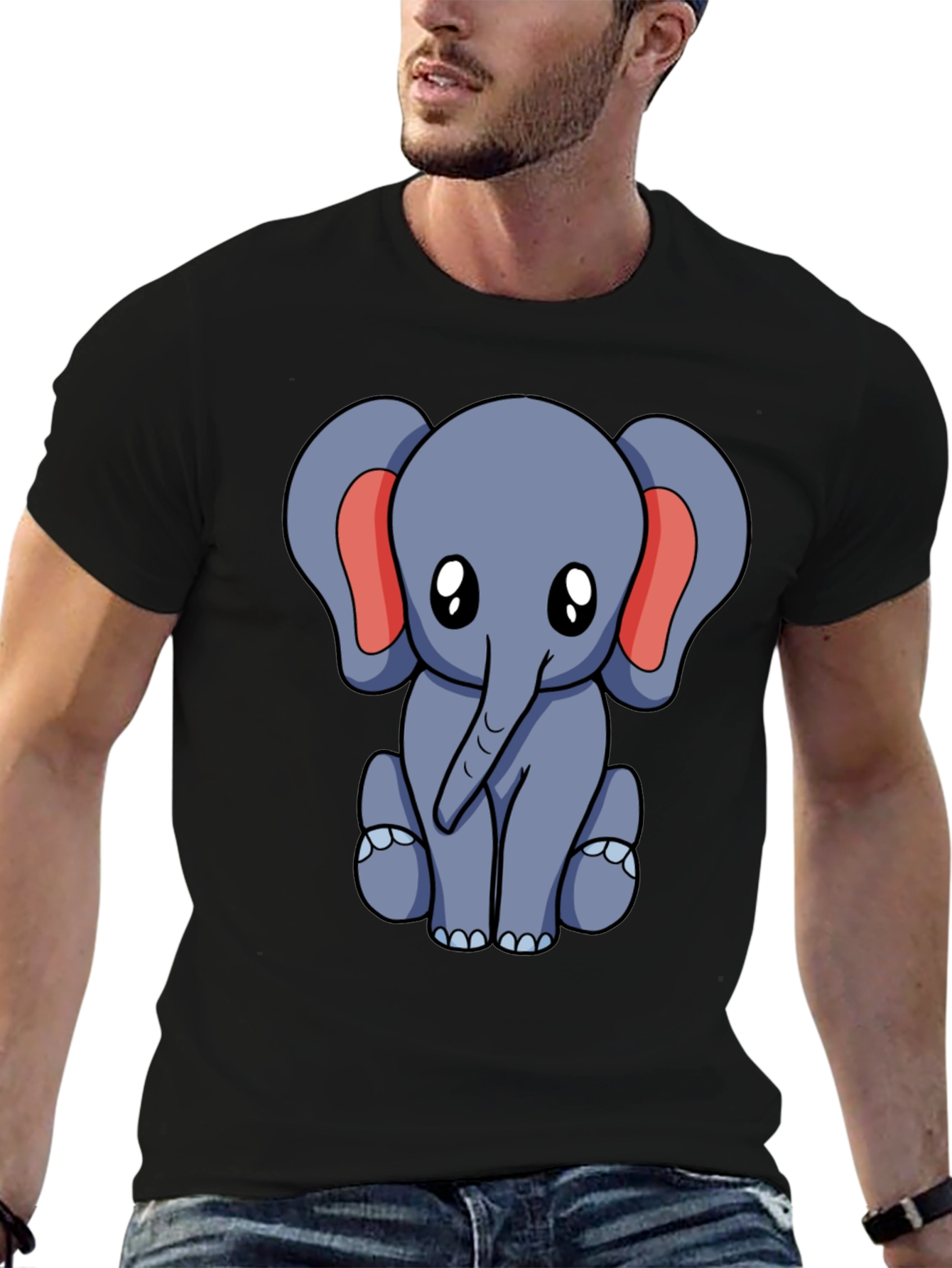 Cute Elephant Graphic Tee - Black Cotton Blend