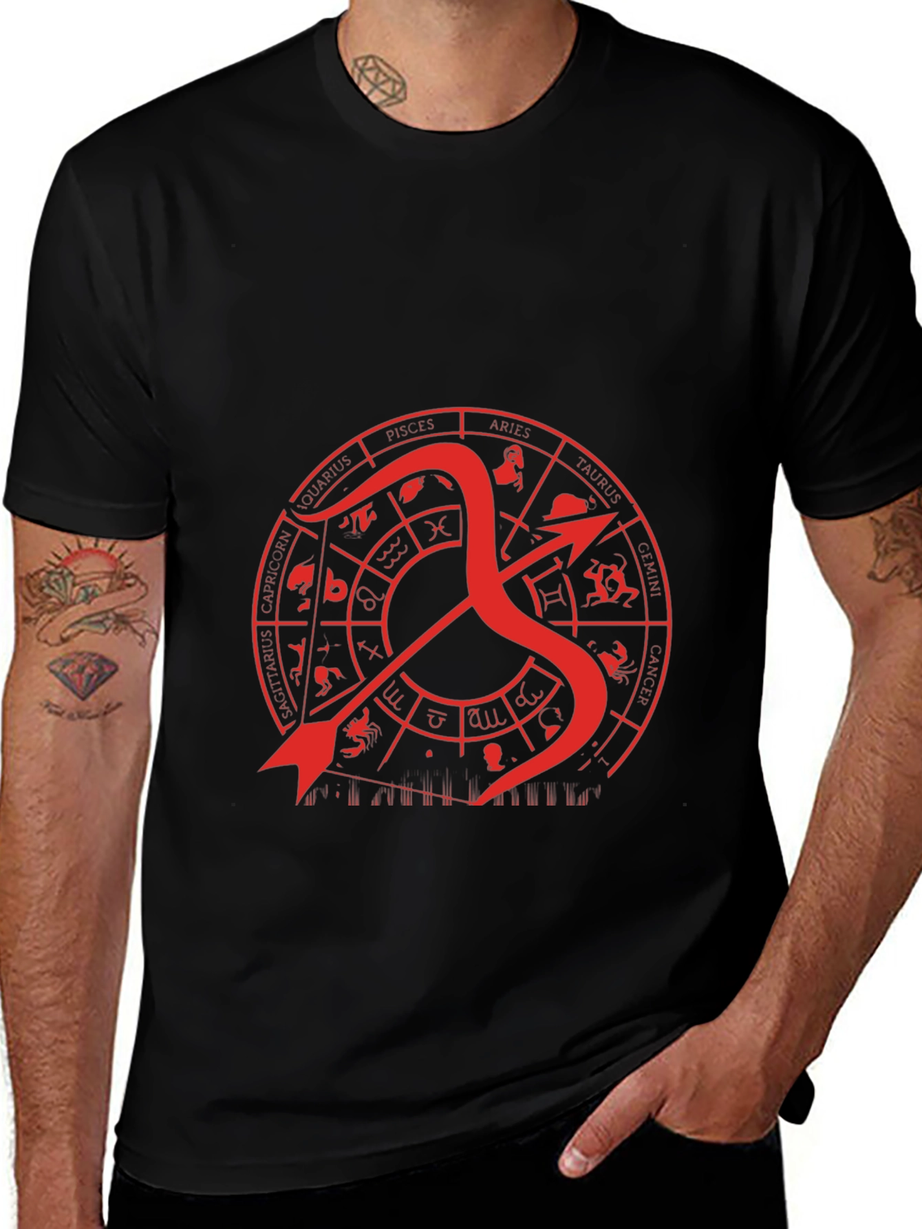 Sagittarius Zodiac Graphic T-Shirt - Black