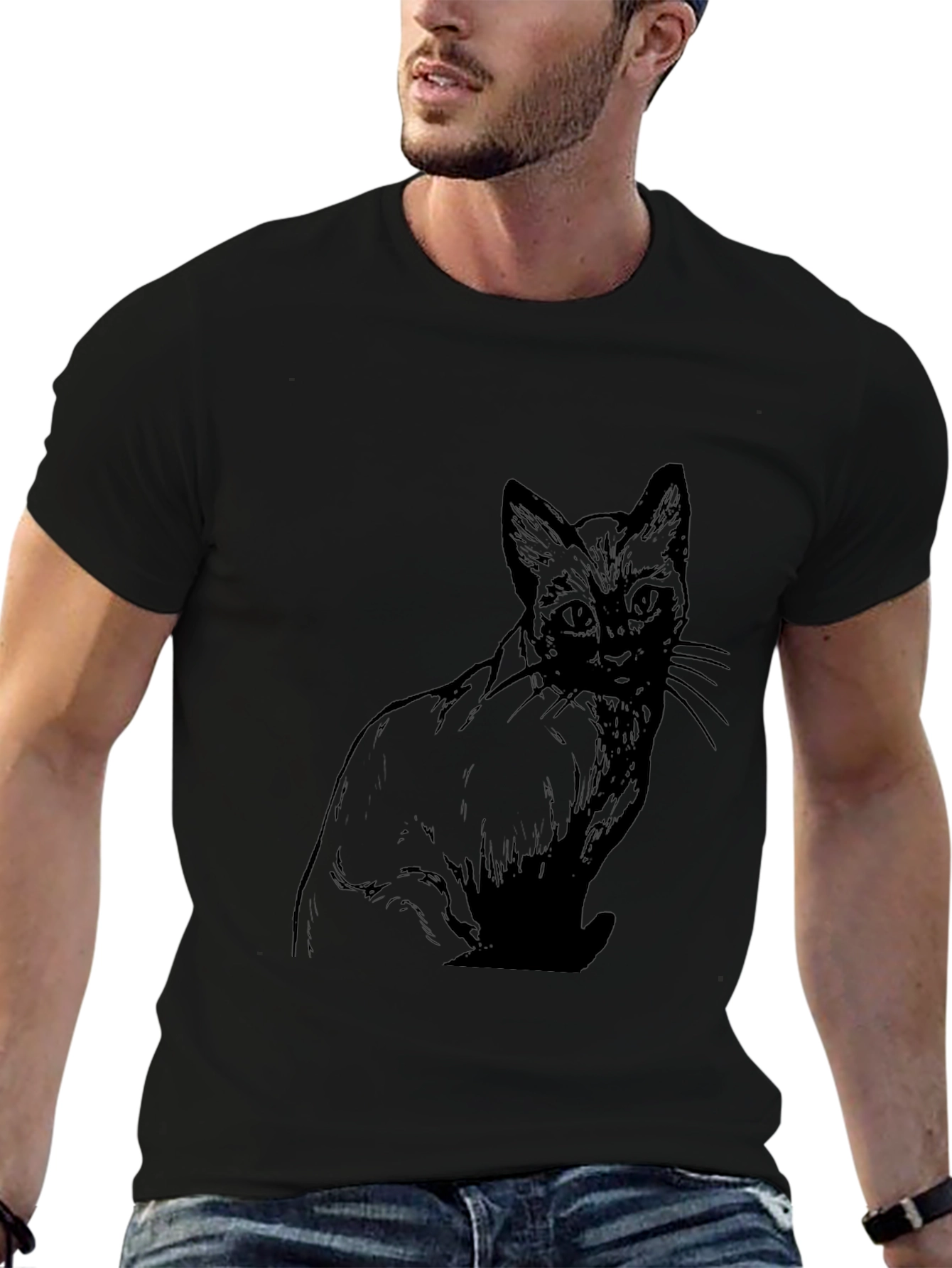 Black Cat Graphic Tee - Mens Fashion