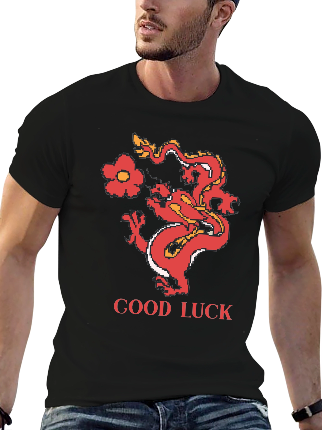 Good Luck Dragon Graphic Tee - Retro Style