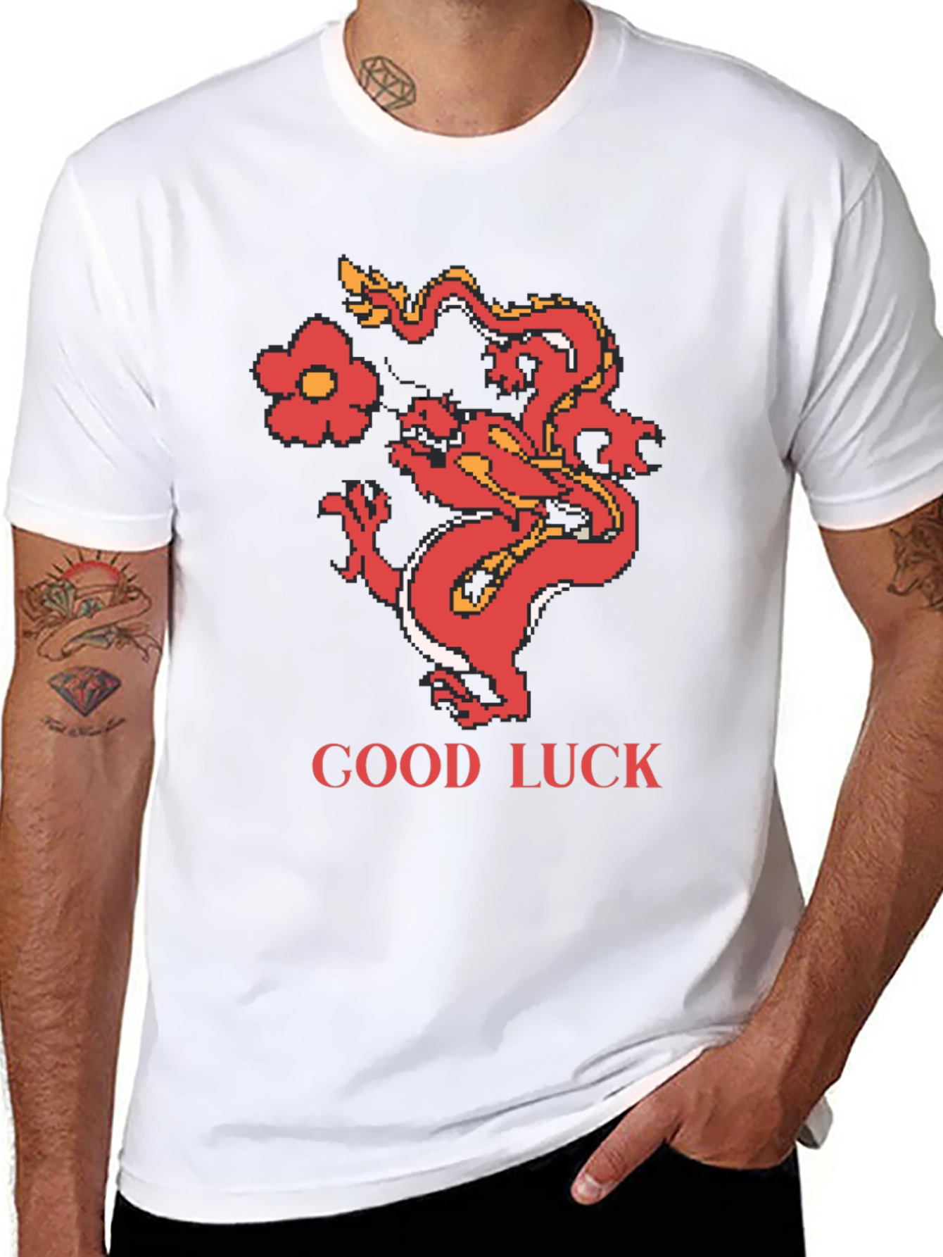 Good Luck Dragon Graphic Tee - Retro Style
