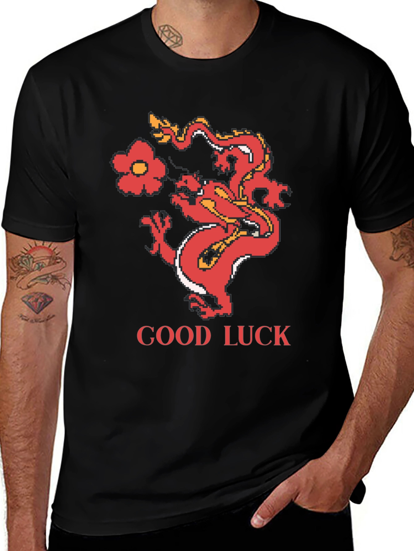 Good Luck Dragon Graphic Tee - Retro Style