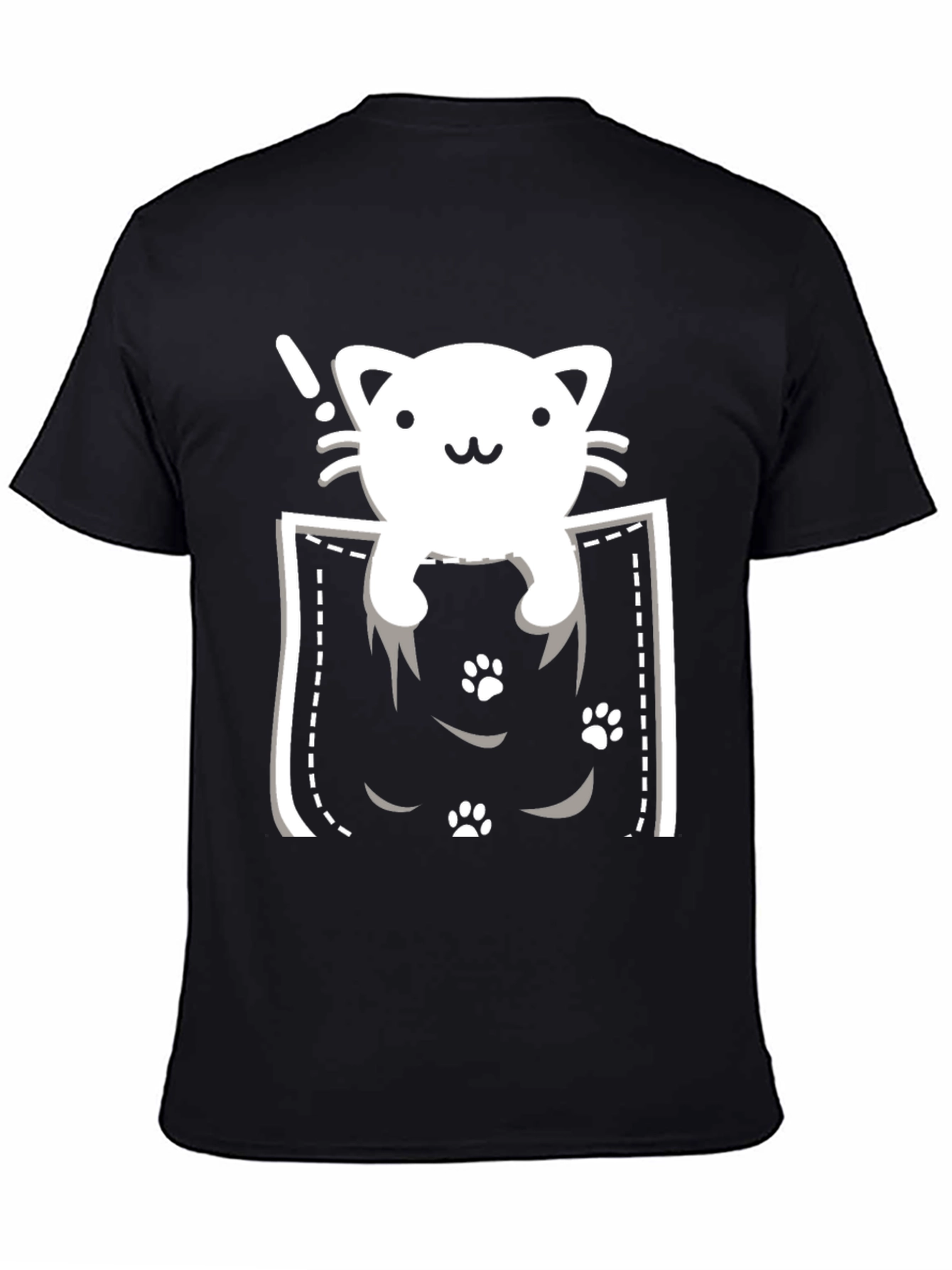 Cute Cat Pocket T-Shirt - Black Tee