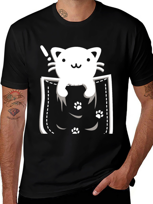Cute Cat Pocket T-Shirt - Black Tee