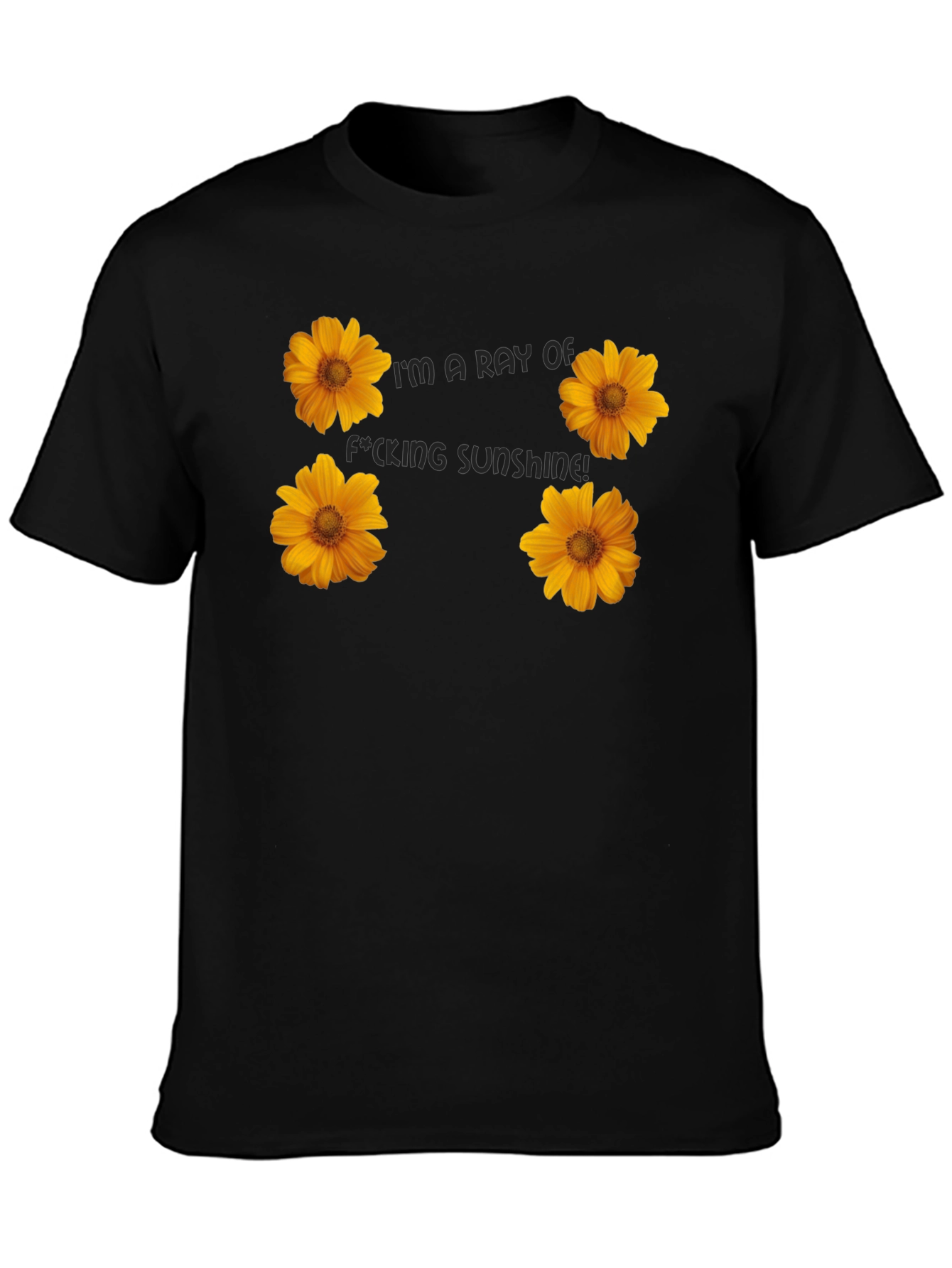 Floral Sunshine Graphic Tee - Black Cotton T-Shirt