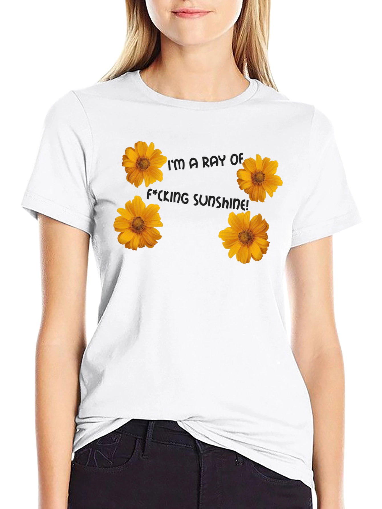 Floral Sunshine Graphic Tee - Black Cotton T-Shirt