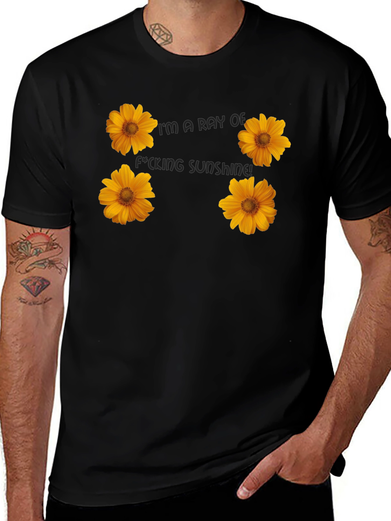 Floral Sunshine Graphic Tee - Black Cotton T-Shirt