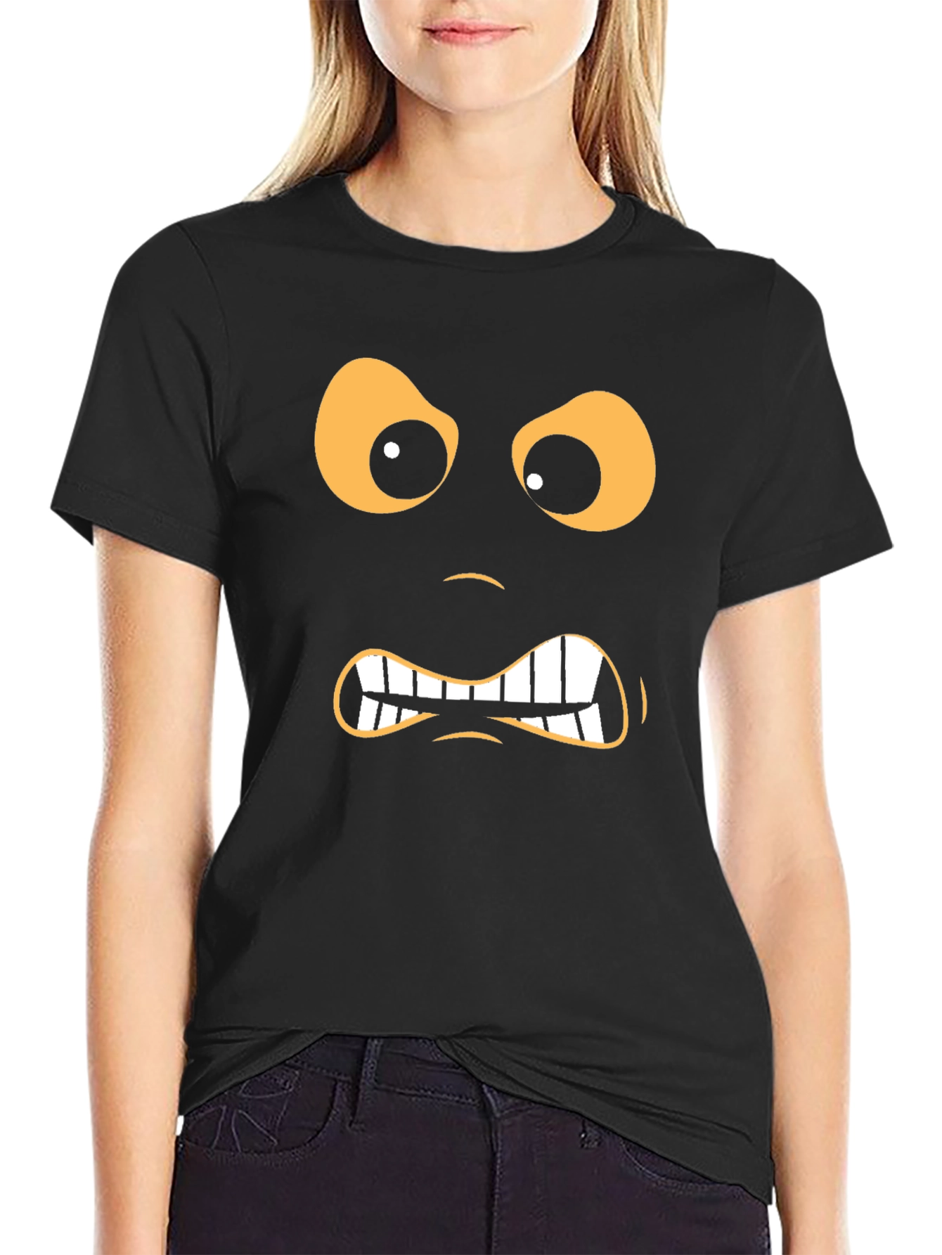 Angry Face Graphic Black T-Shirt