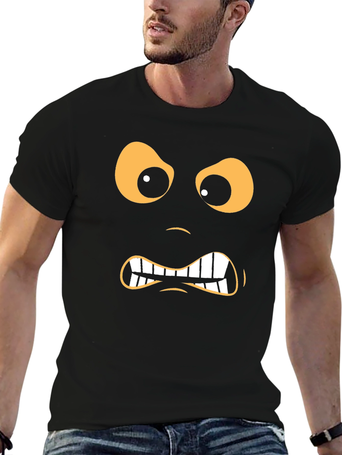 Angry Face Graphic Black T-Shirt