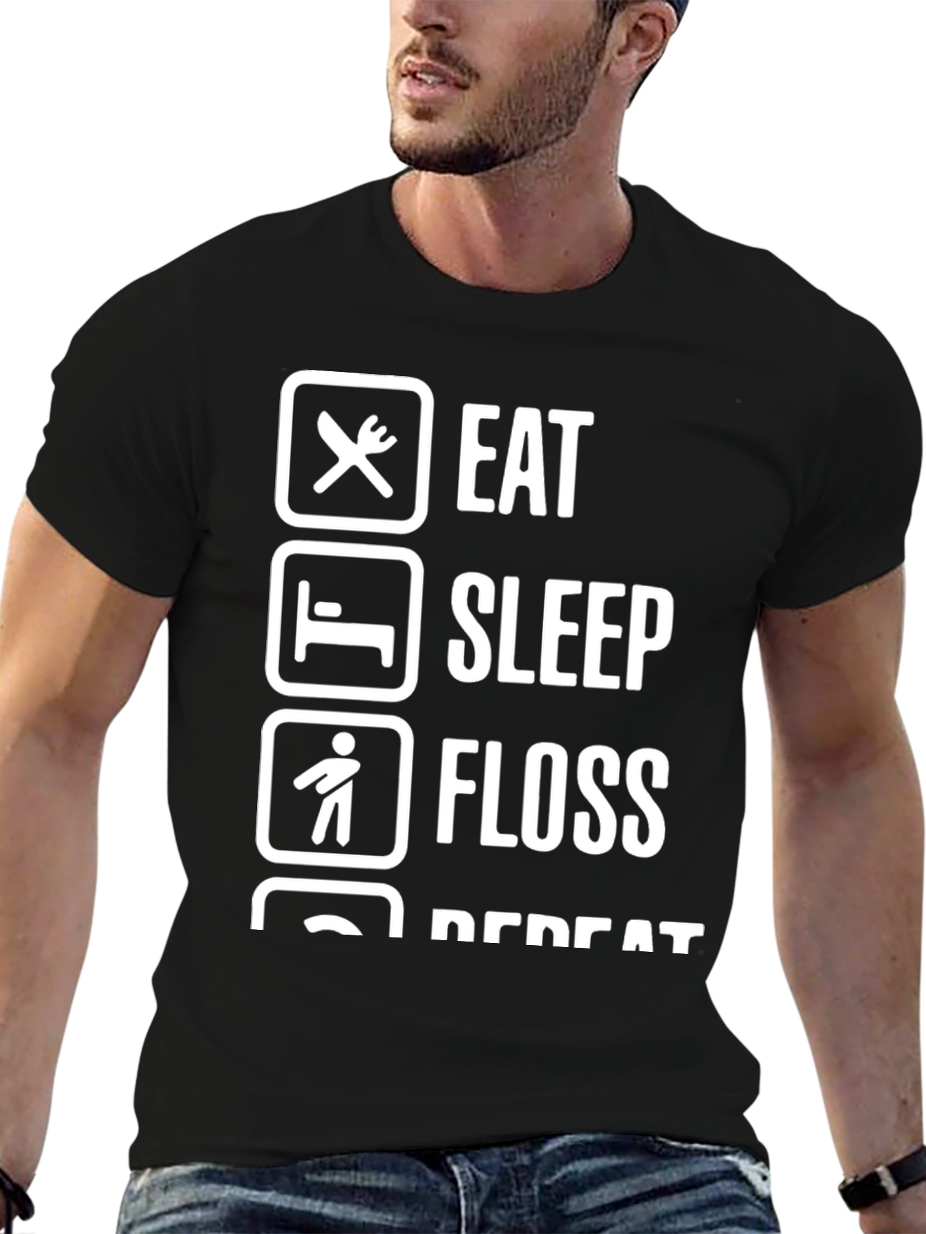 Eat Sleep Floss Repeat Graphic Tee