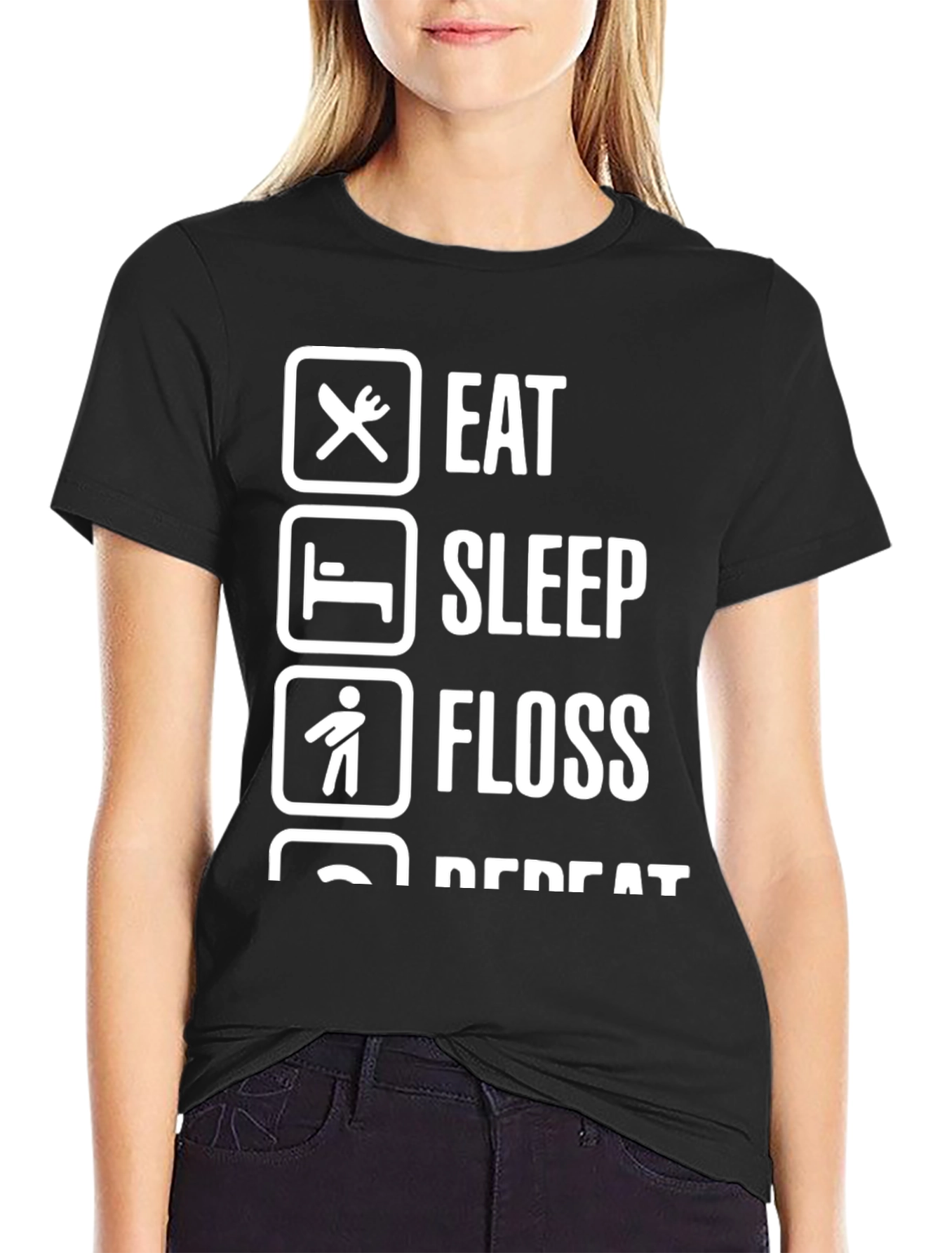 Eat Sleep Floss Repeat Graphic Tee