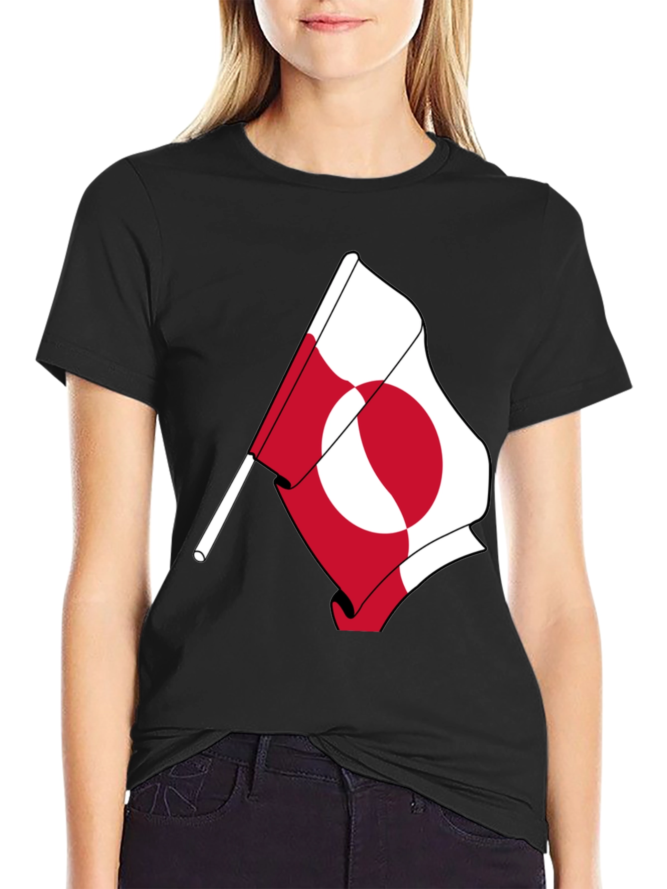 Greenland Flag Graphic Tee - Black Cotton Shirt
