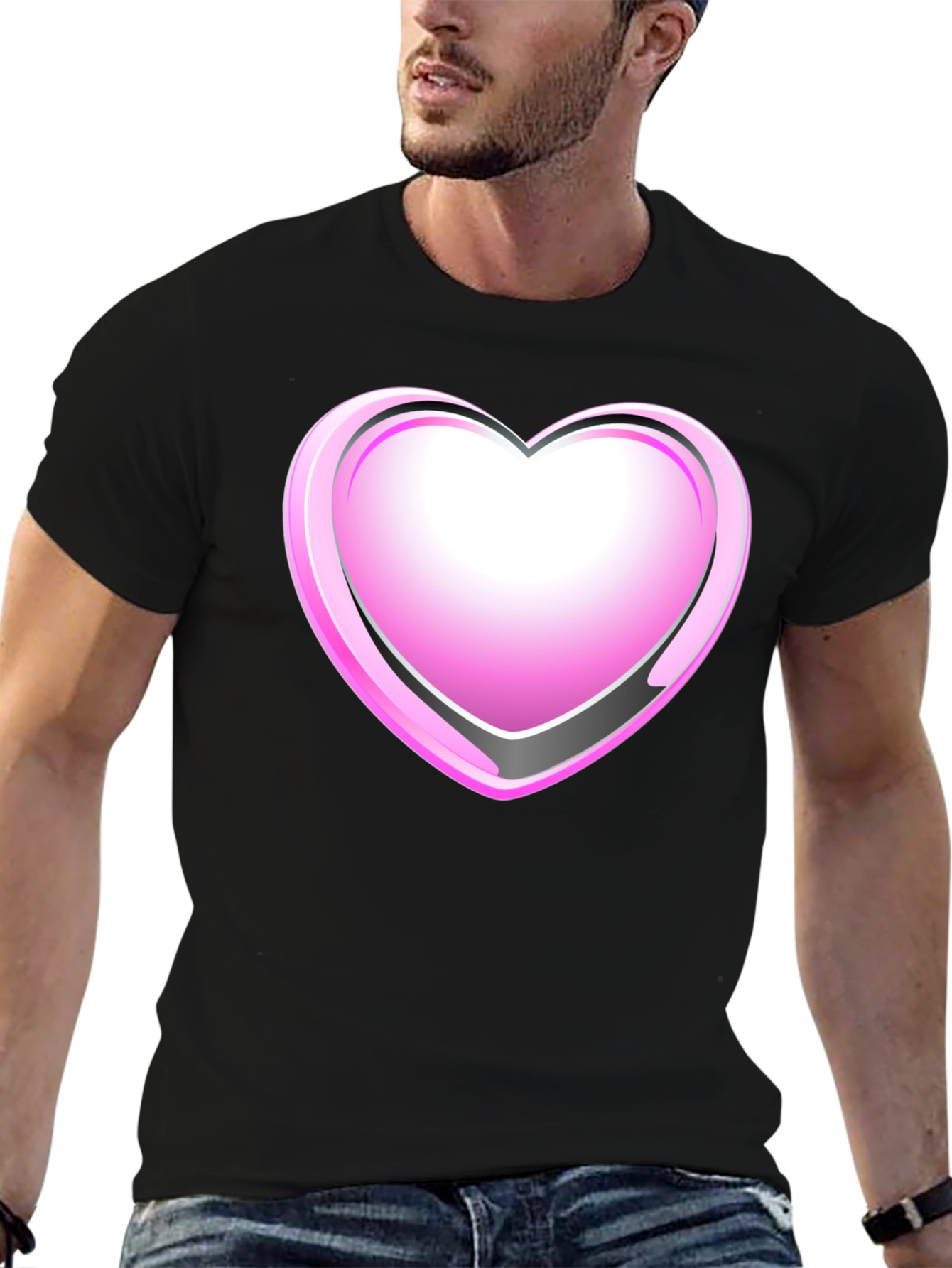 Black T-Shirt with Pink Heart