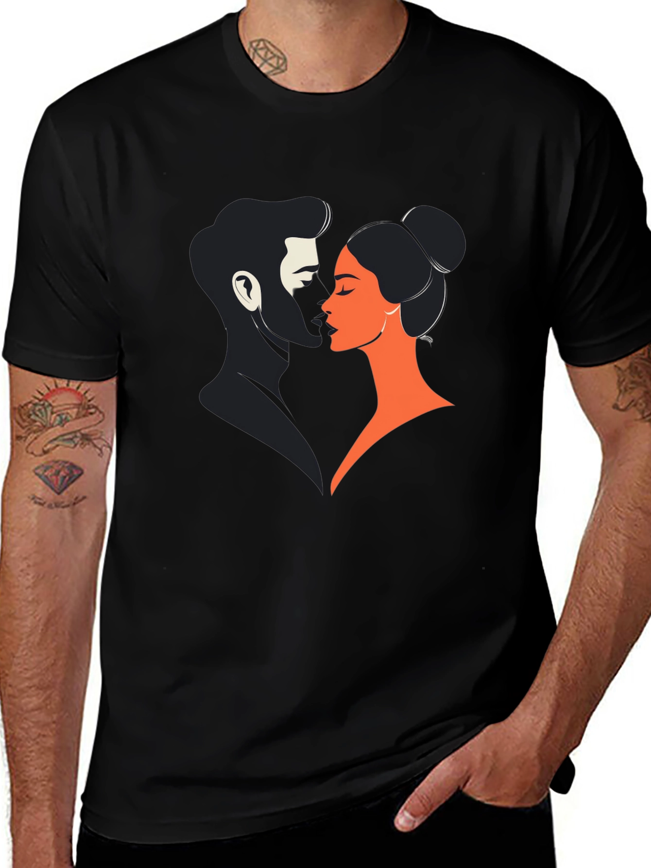 Romantic Couple Graphic Tee - Black