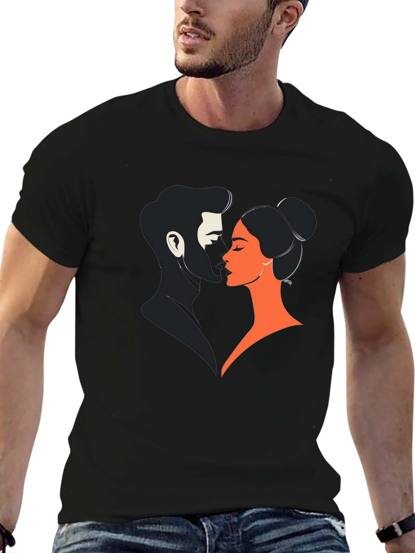 Romantic Couple Graphic Tee - Black