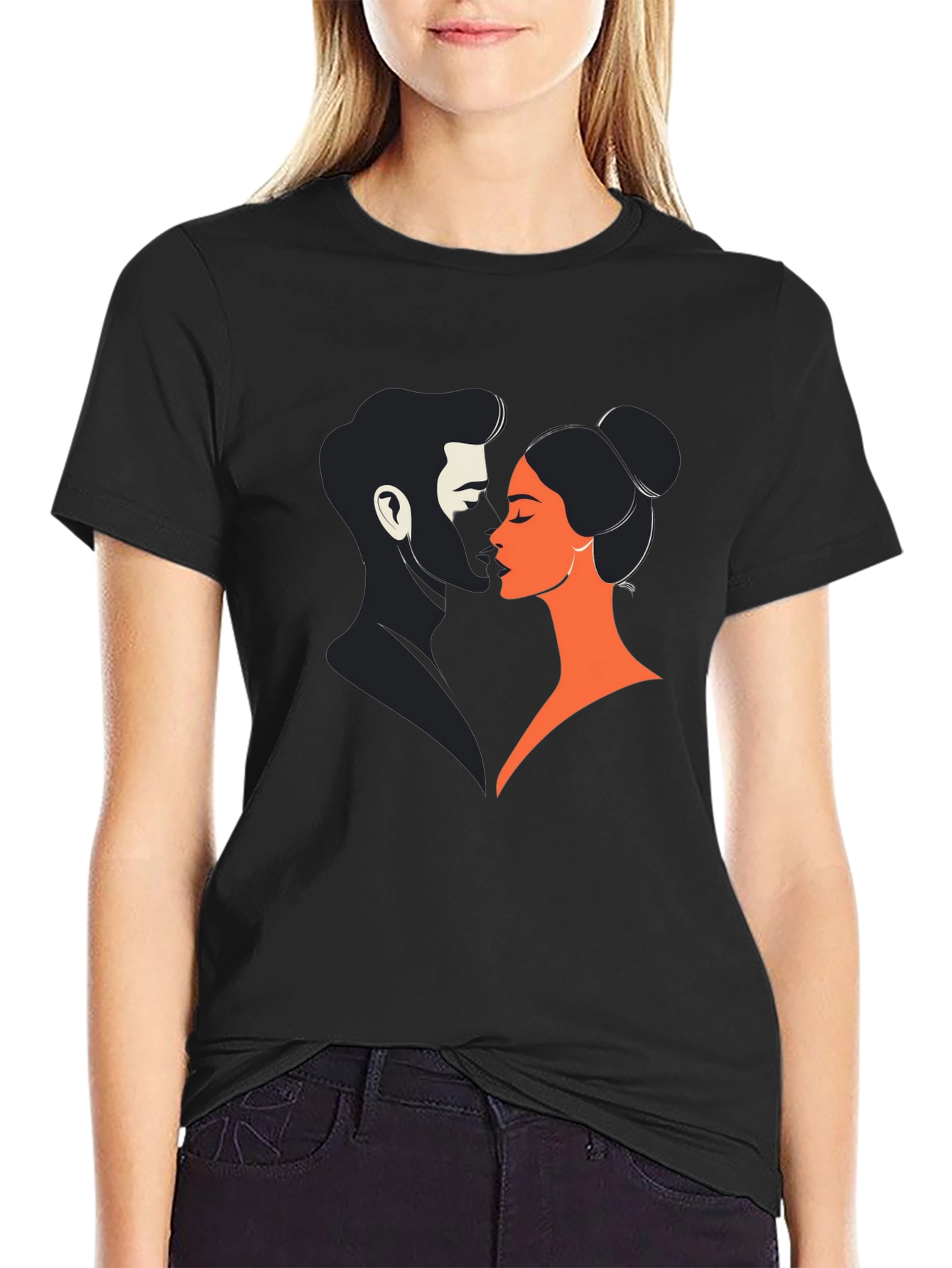Romantic Couple Graphic Tee - Black