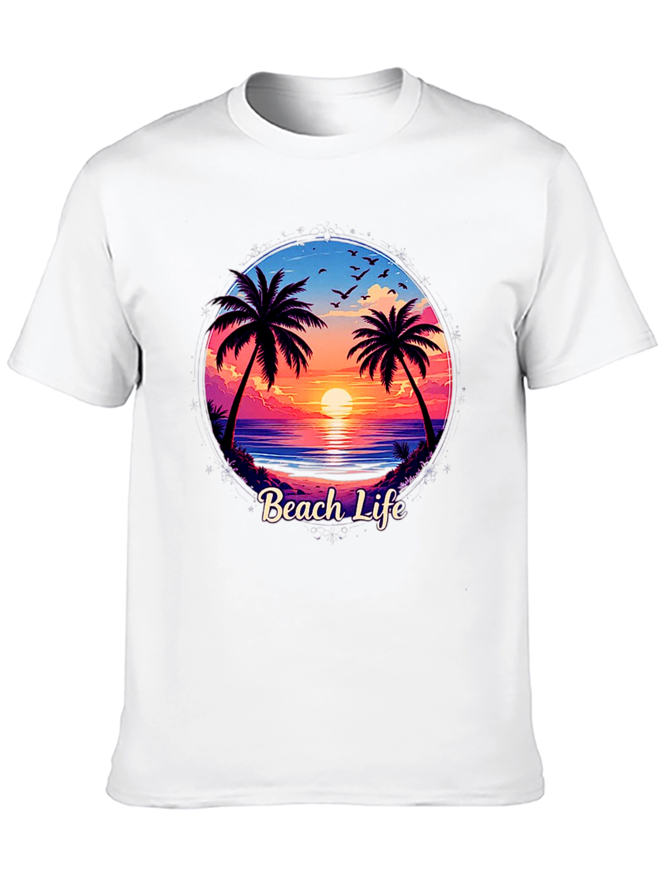 Beach Life Graphic Tee - Sunset Palm Tree Design