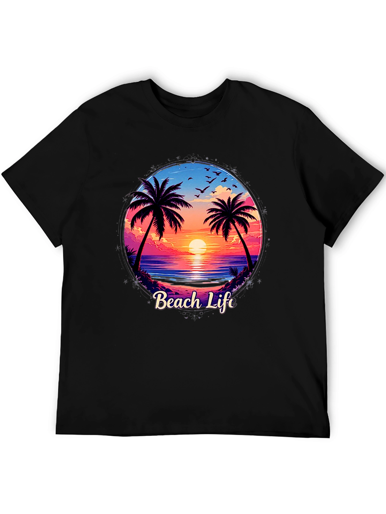Beach Life Graphic Tee - Sunset Palm Tree Design