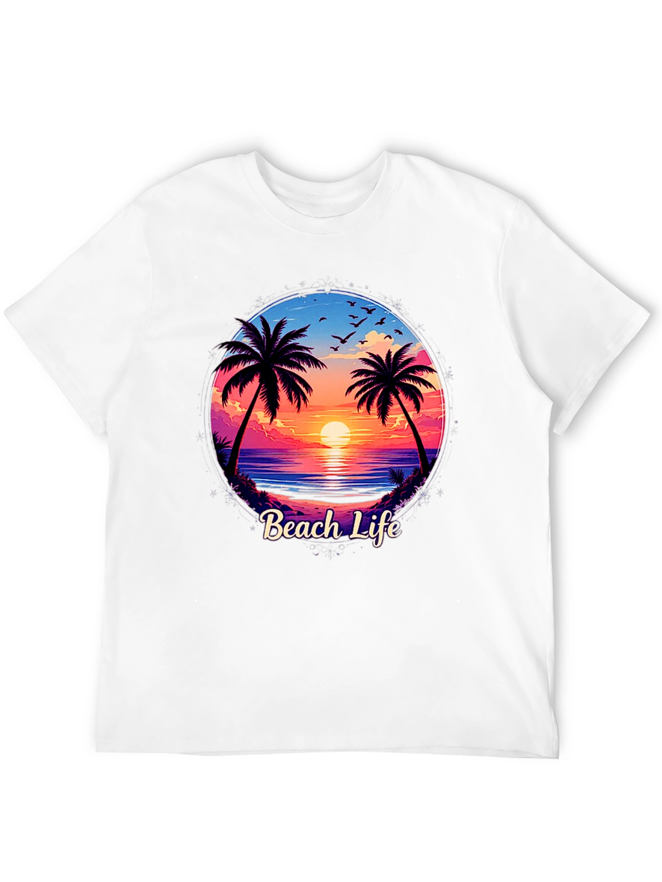 Beach Life Graphic Tee - Sunset Palm Tree Design