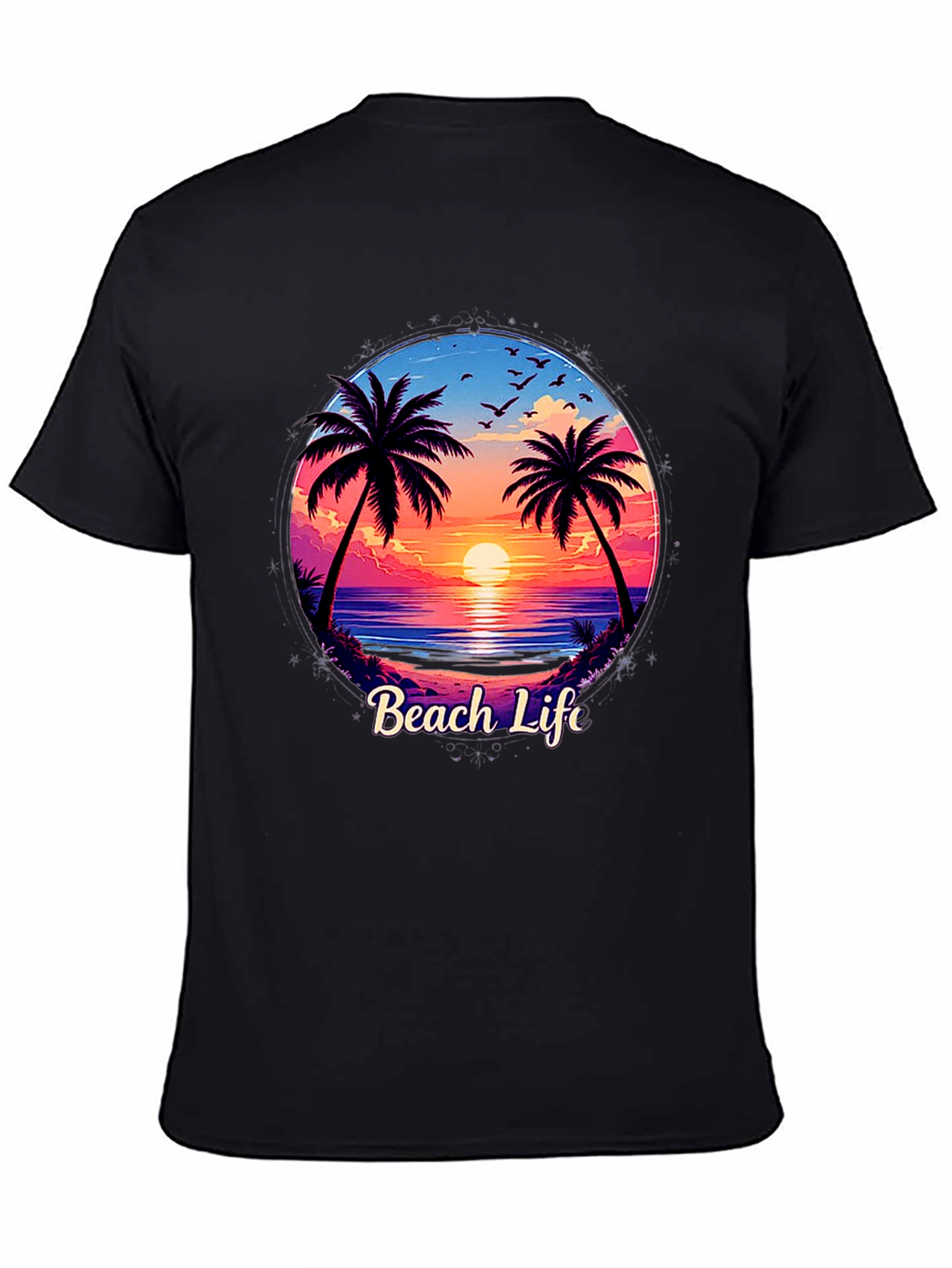Beach Life Graphic Tee - Sunset Palm Tree Design
