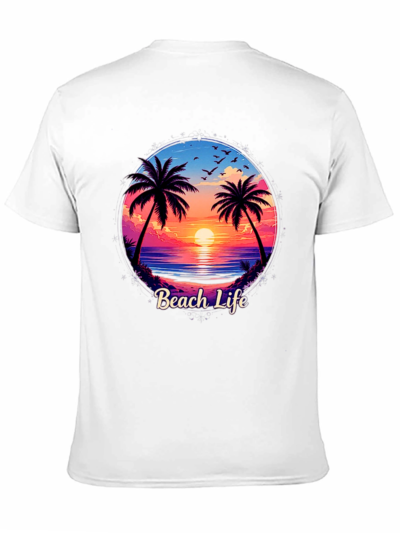 Beach Life Graphic Tee - Sunset Palm Tree Design