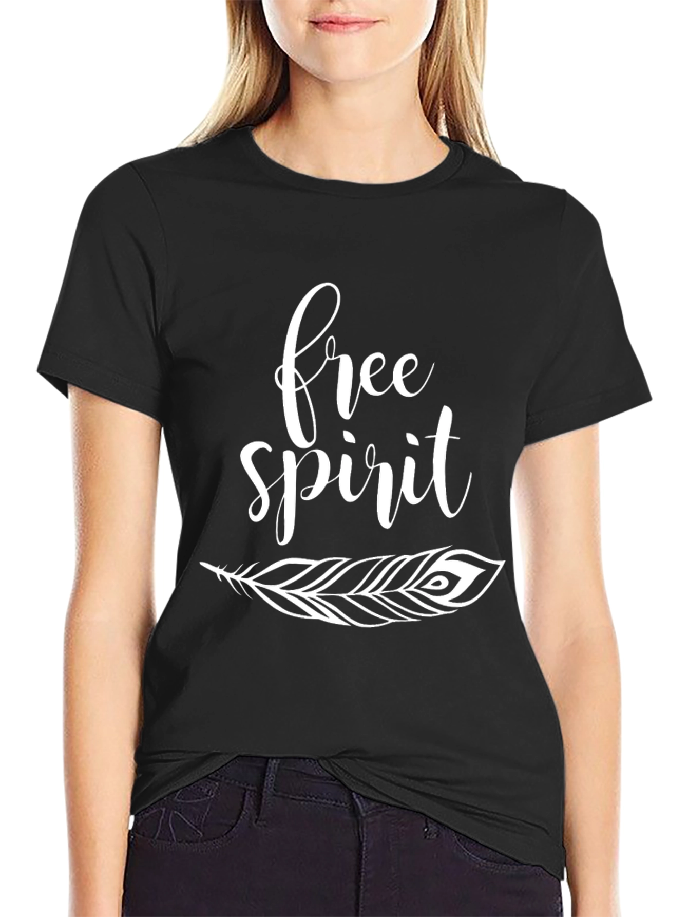 Free Spirit Feather Graphic Tee - Black