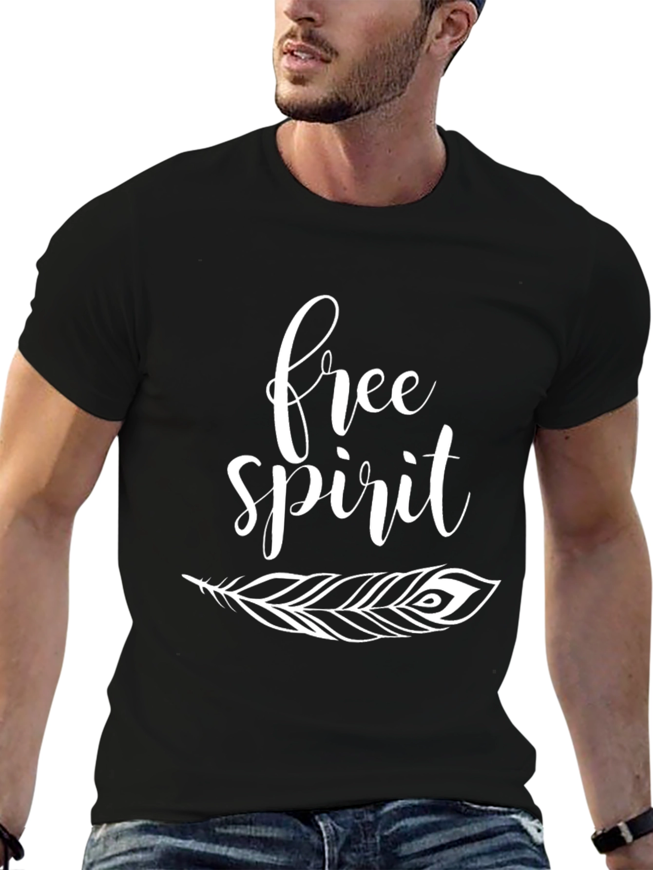 Free Spirit Feather Graphic Tee - Black