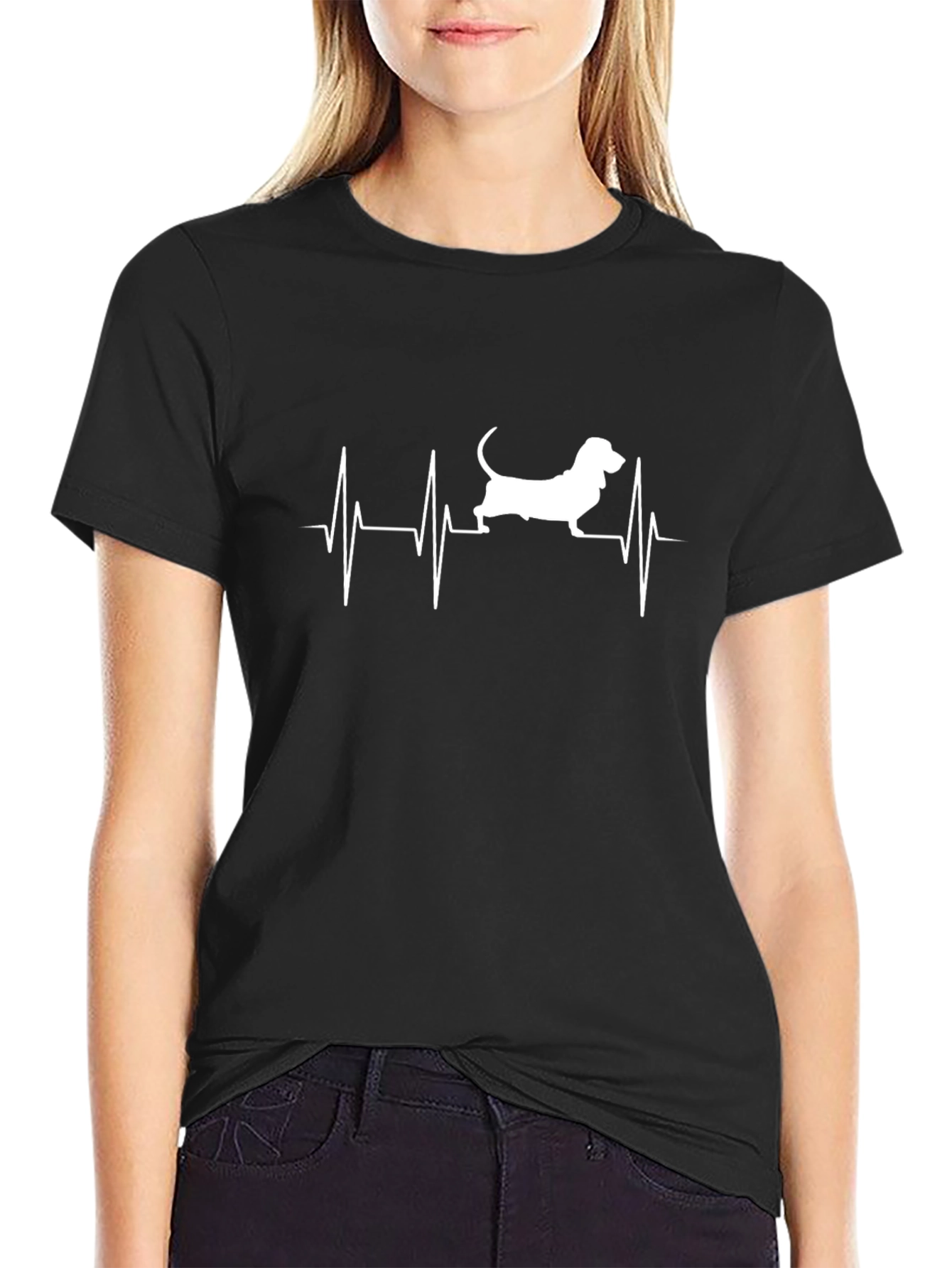 Dog Heartbeat Graphic Tee - Black Cotton Comfort
