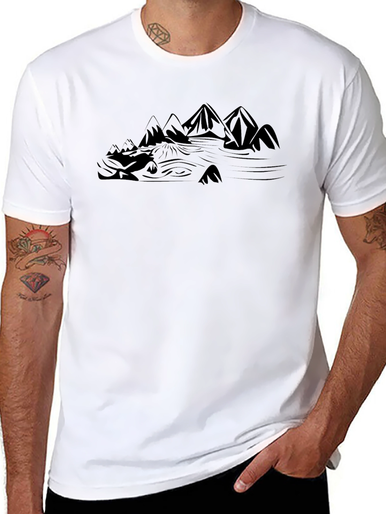 Mountain Landscape Graphic Tee - Black Cotton Blend