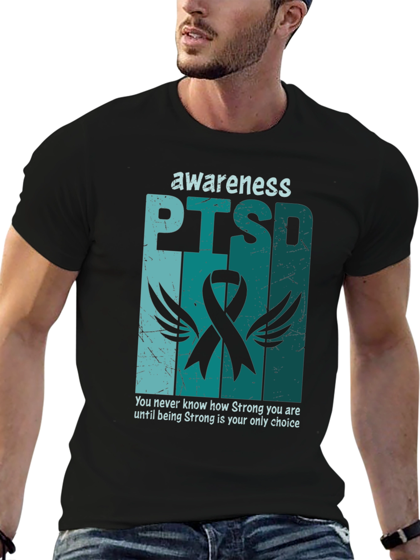 PTSD Awareness T-Shirt - Teal Ribbon Design