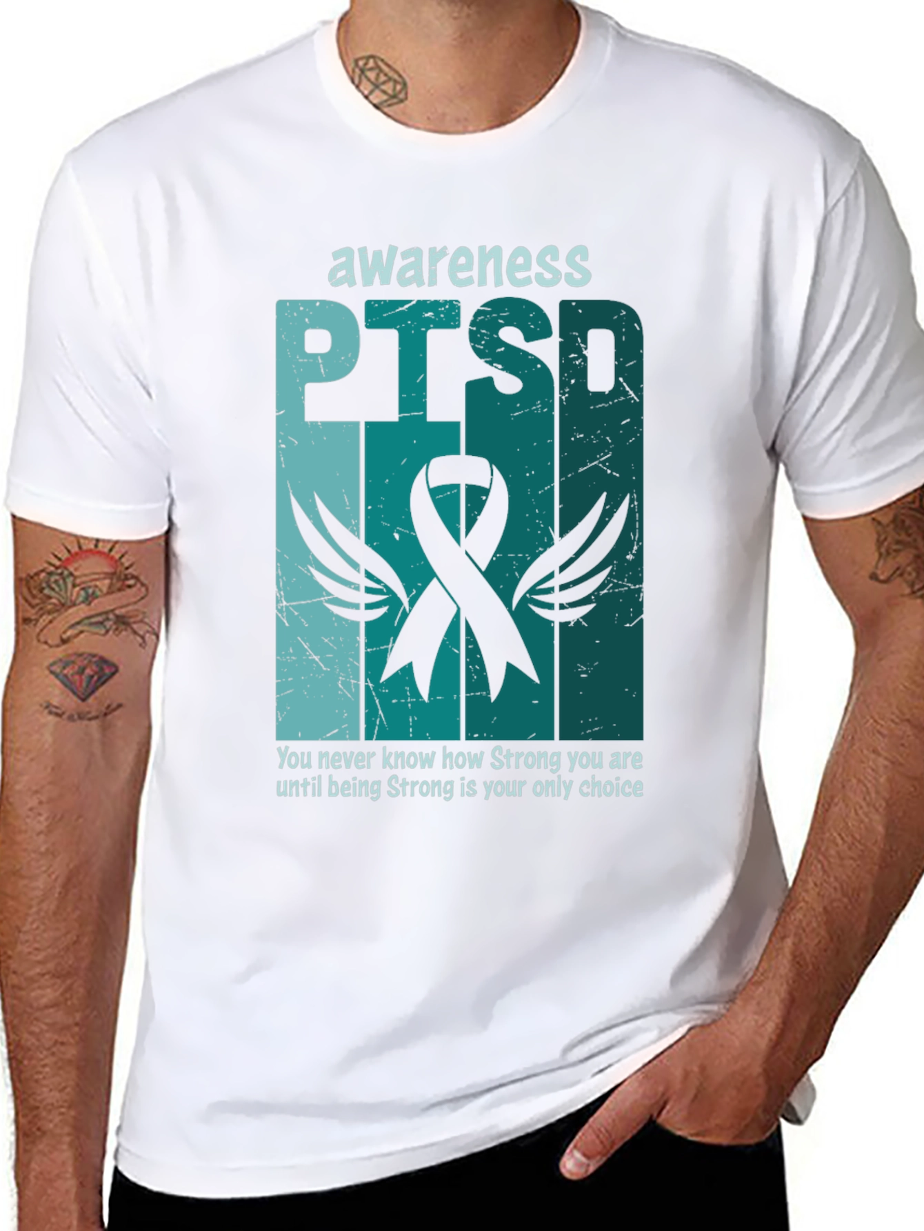 PTSD Awareness T-Shirt - Teal Ribbon Design