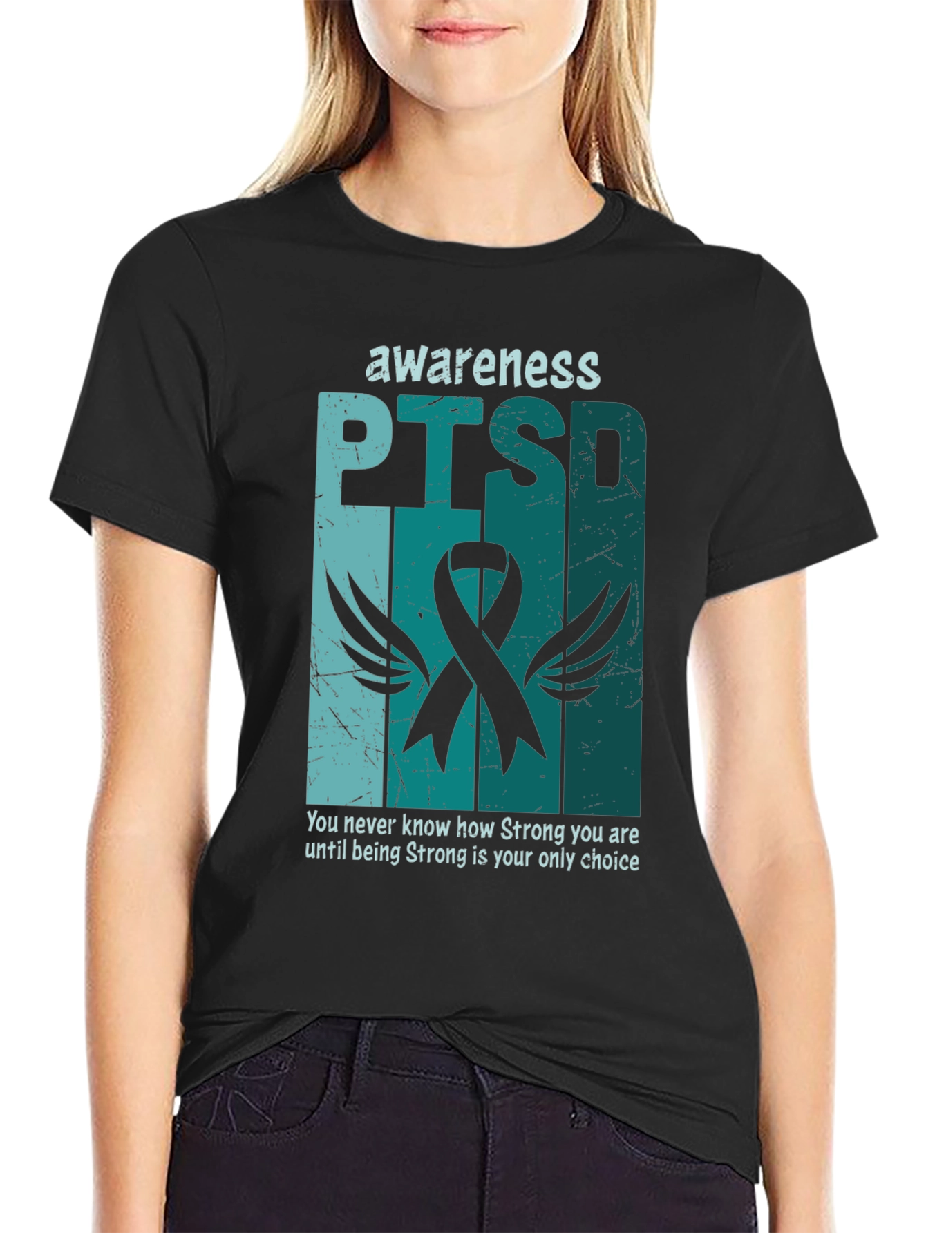 PTSD Awareness T-Shirt - Teal Ribbon Design