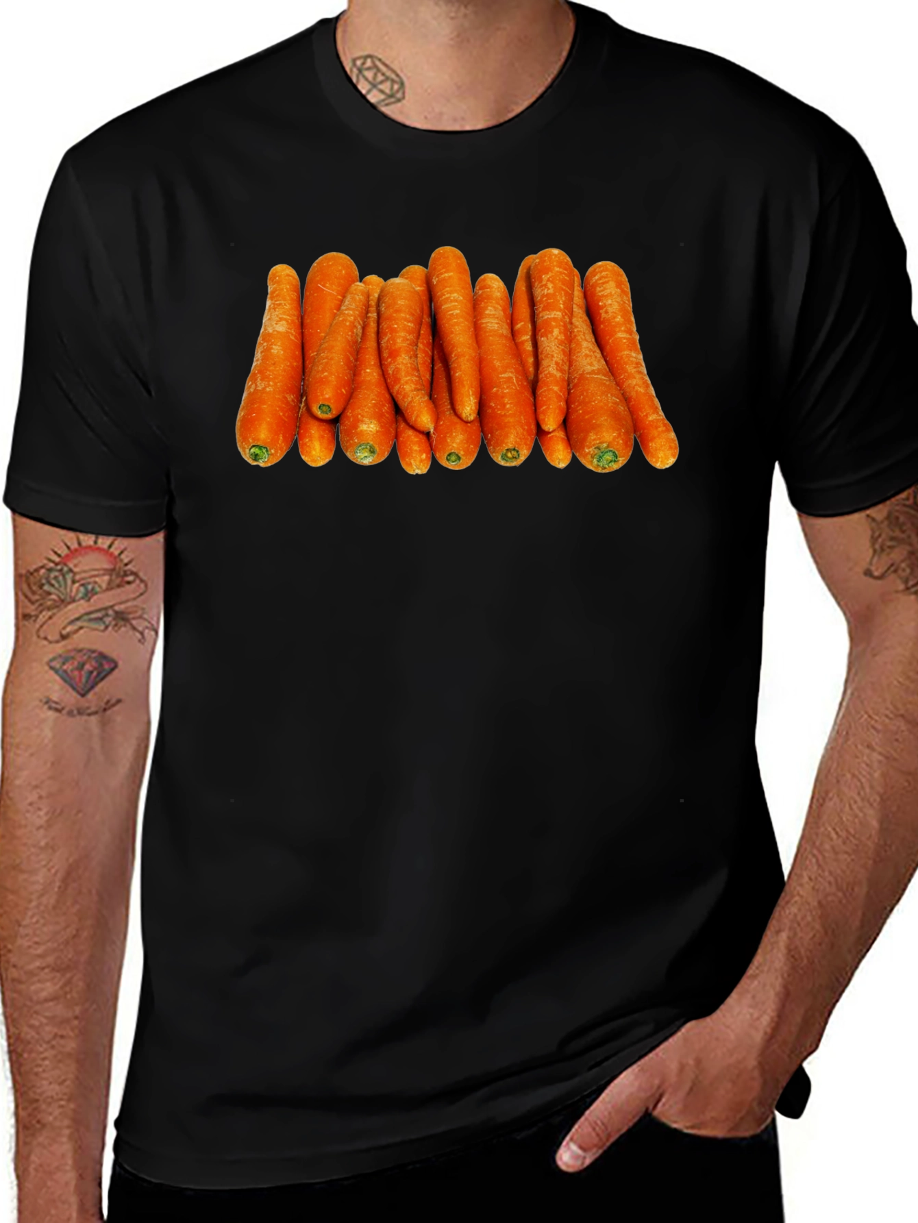 Funny Carrot Pattern Black T-Shirt