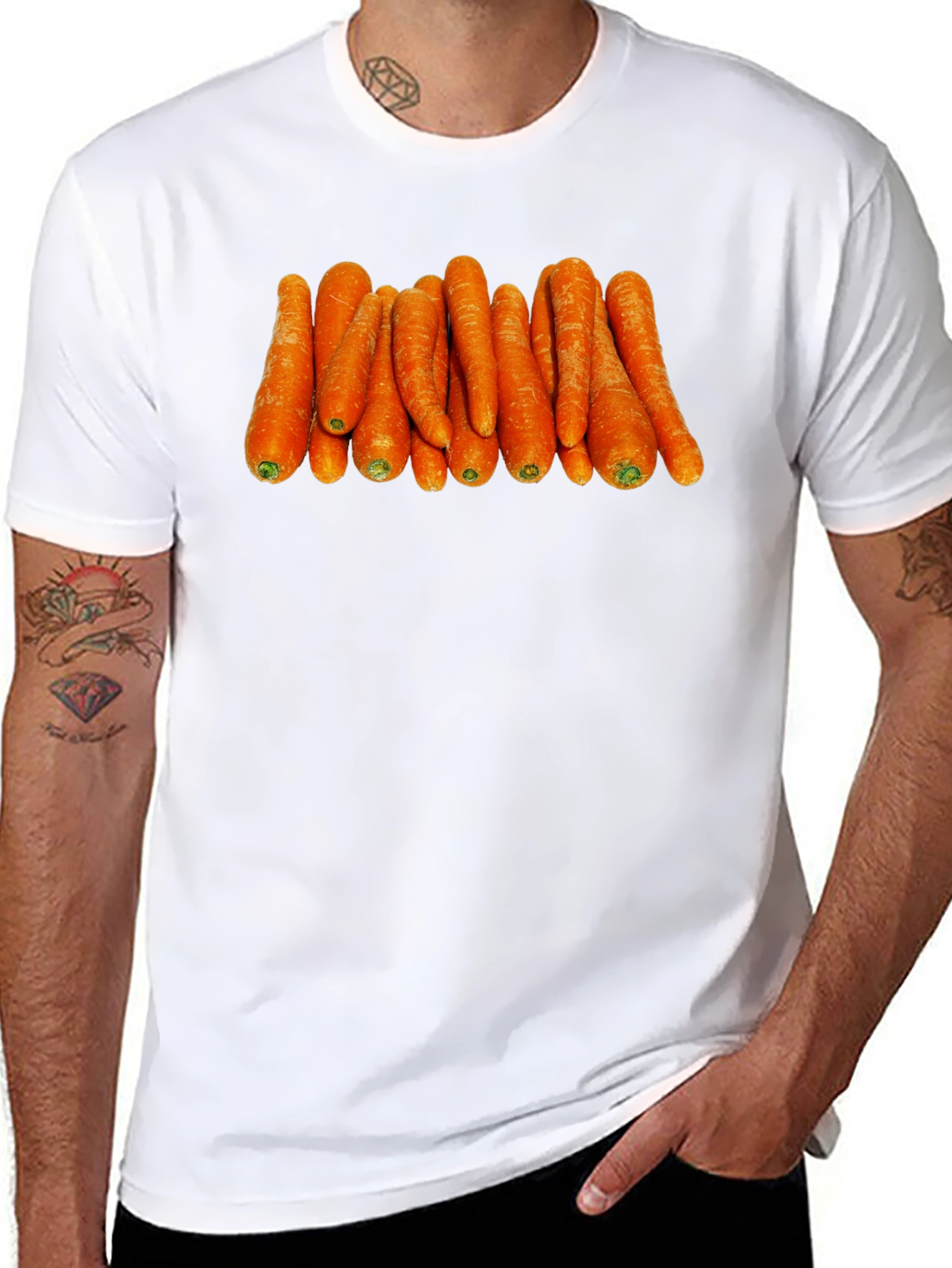 Funny Carrot Pattern Black T-Shirt