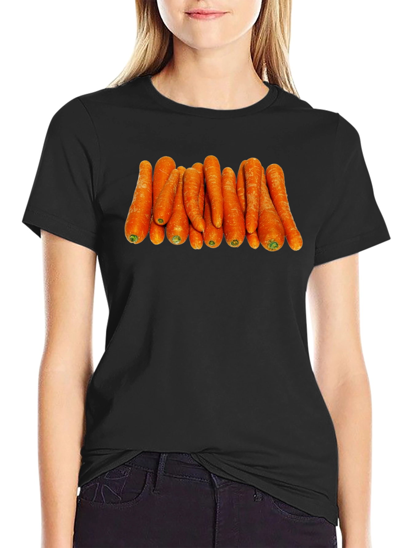 Funny Carrot Pattern Black T-Shirt