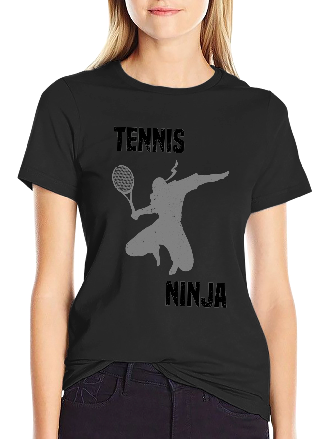 Tennis Ninja Graphic Tee - Black Cotton T-Shirt