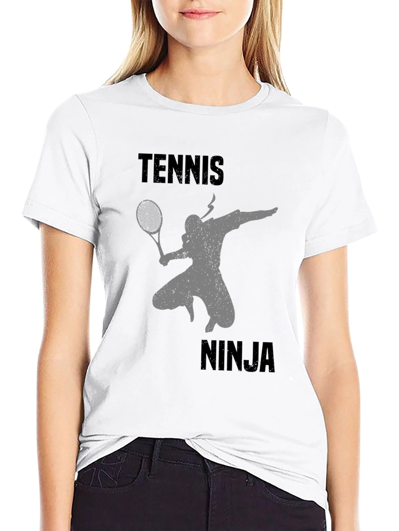 Tennis Ninja Graphic Tee - Black Cotton T-Shirt