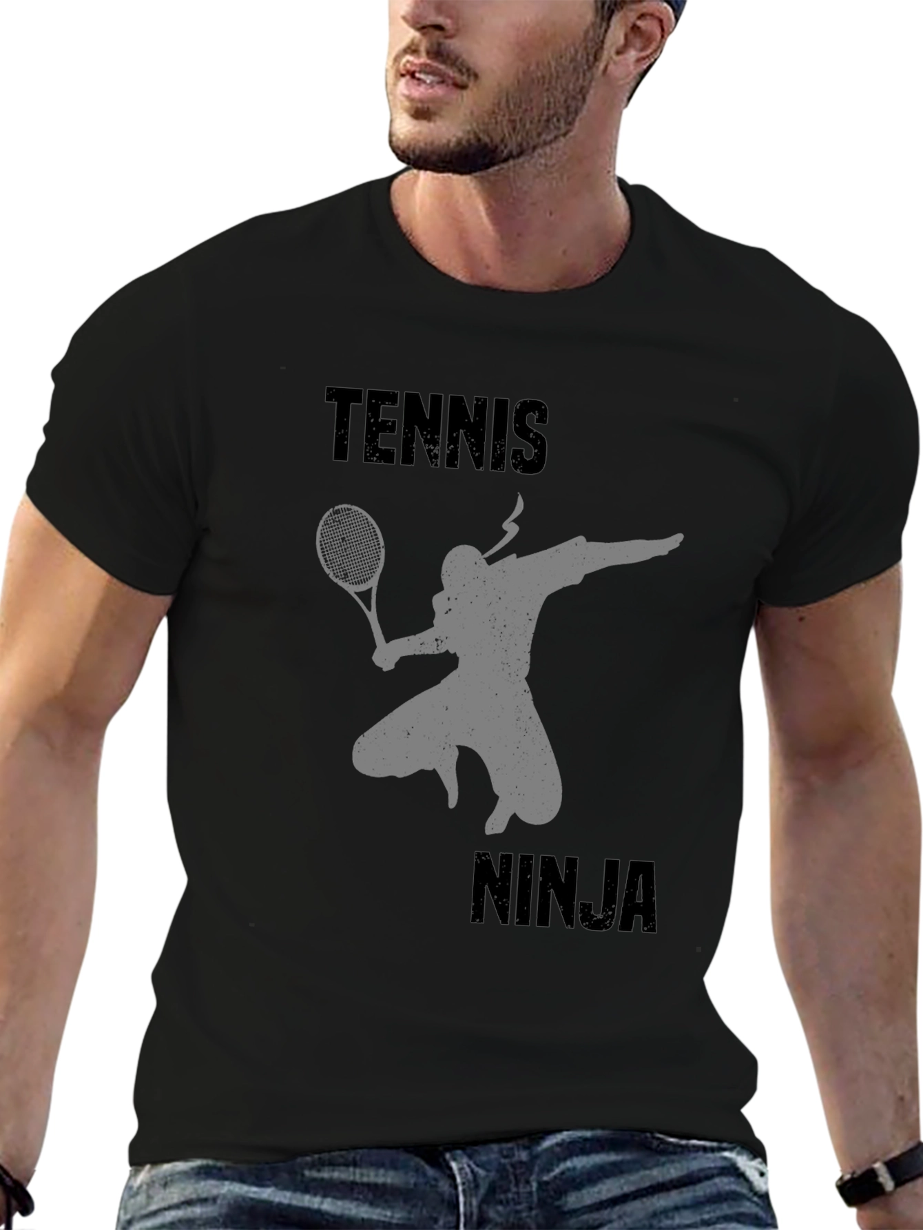 Tennis Ninja Graphic Tee - Black Cotton T-Shirt