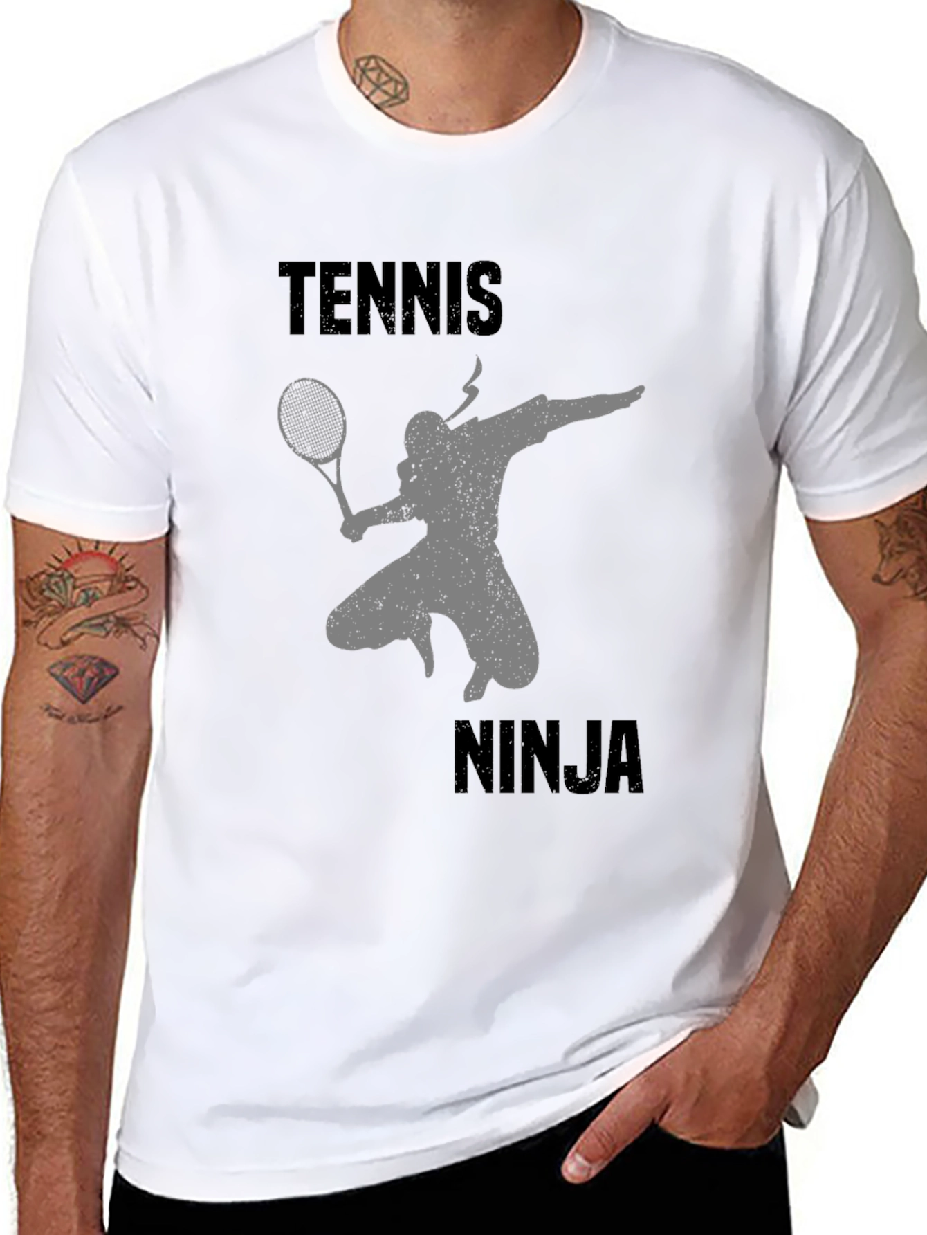 Tennis Ninja Graphic Tee - Black Cotton T-Shirt