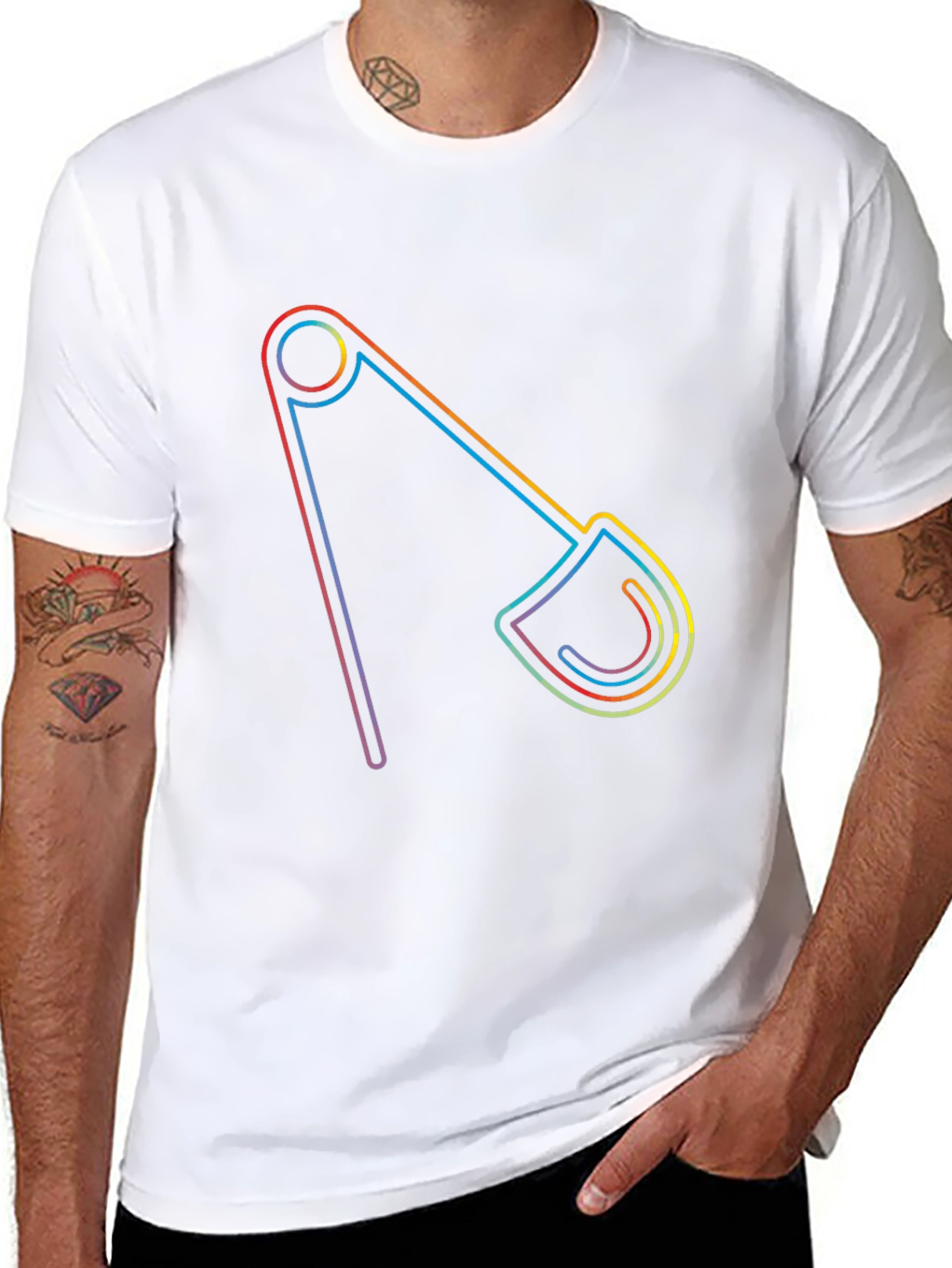 Rainbow Safety Pin Graphic Black Tee