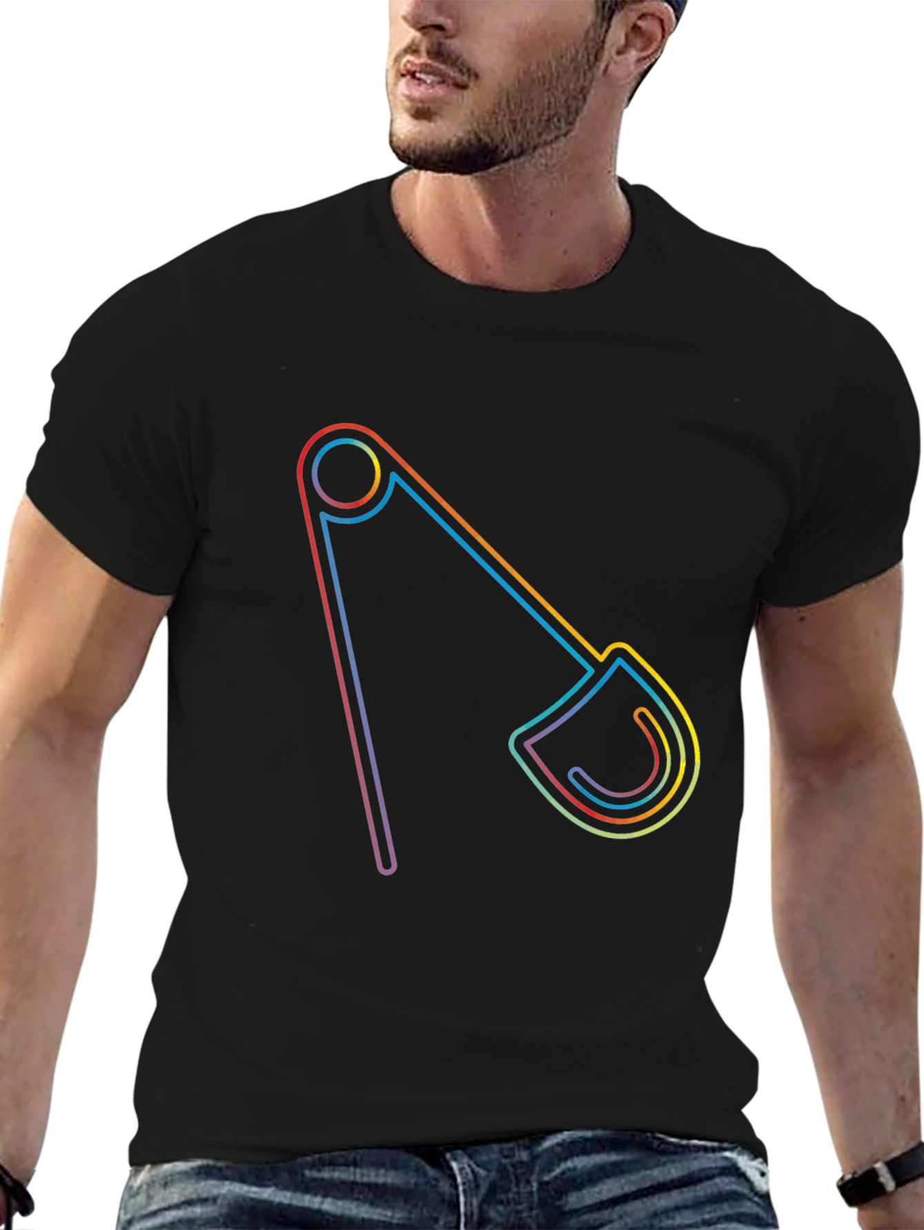 Rainbow Safety Pin Graphic Black Tee