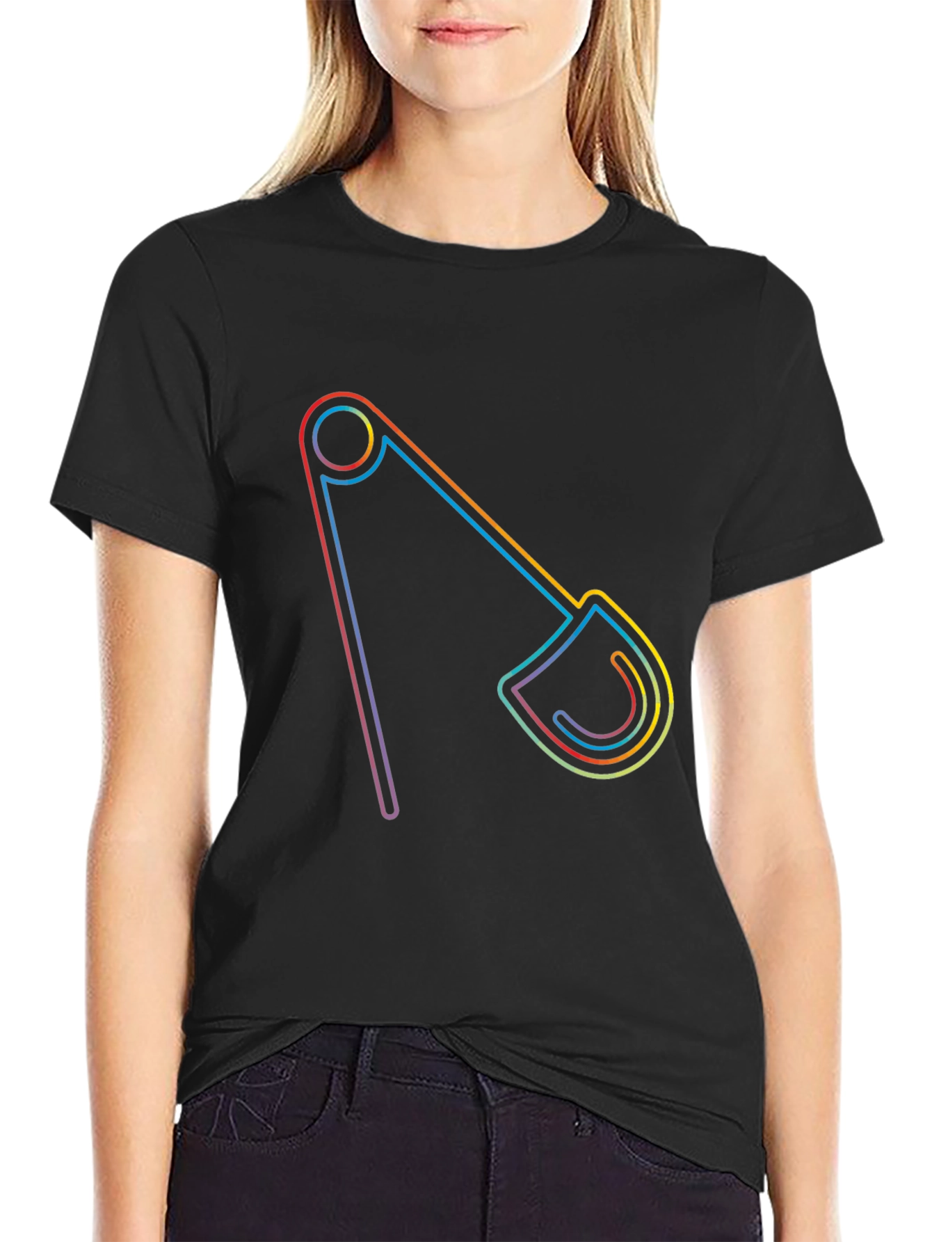 Rainbow Safety Pin Graphic Black Tee