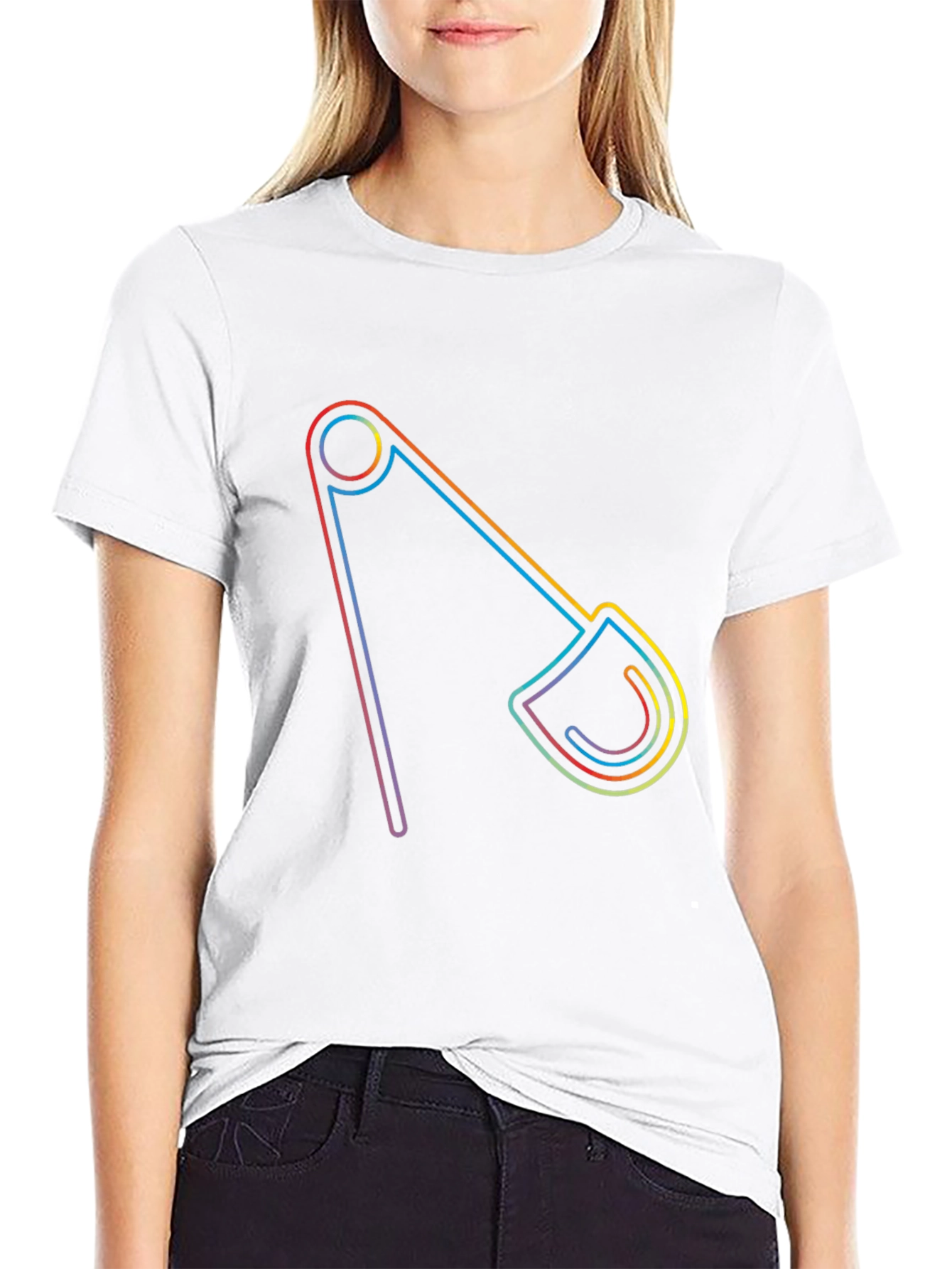 Rainbow Safety Pin Graphic Black Tee