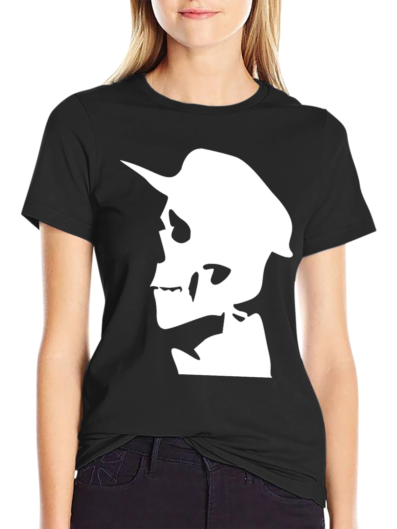Skull Silhouette Graphic Tee - Black Cotton T-Shirt