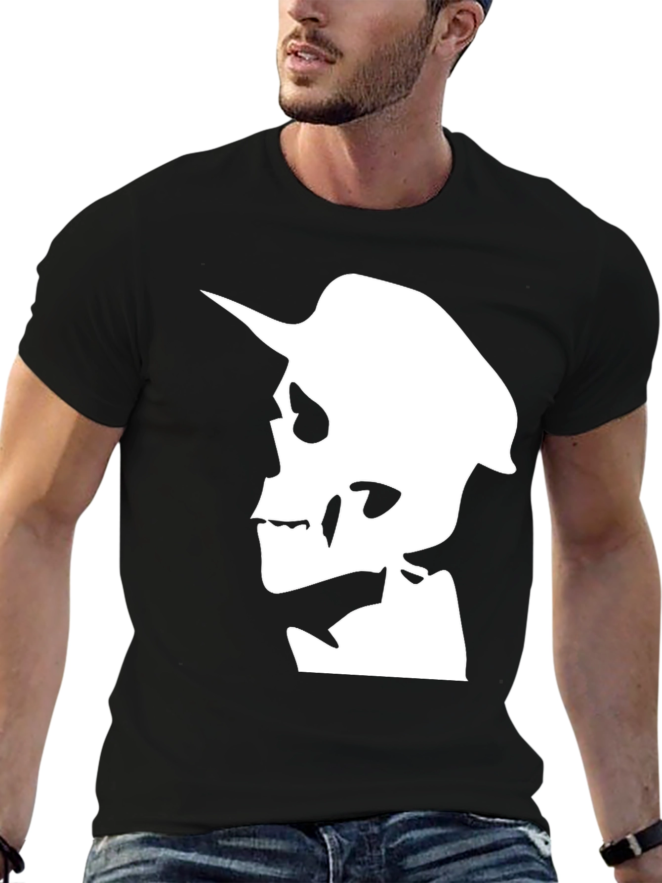 Skull Silhouette Graphic Tee - Black Cotton T-Shirt
