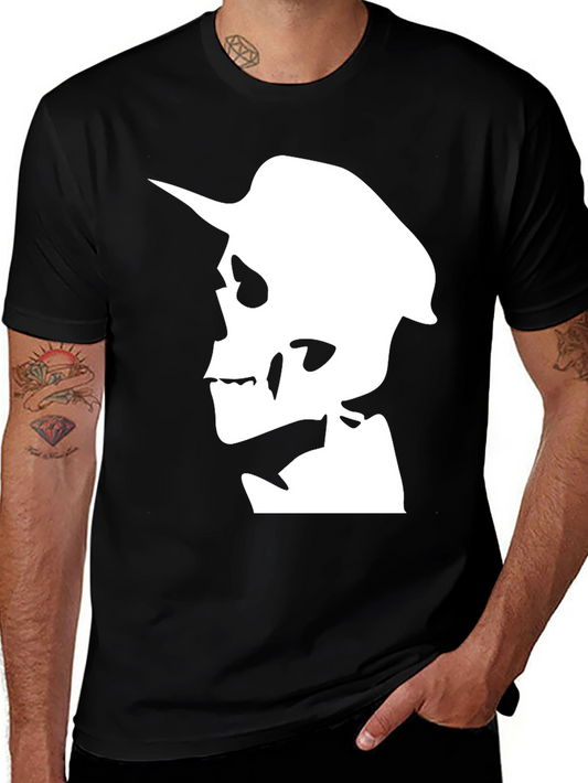 Skull Silhouette Graphic Tee - Black Cotton T-Shirt