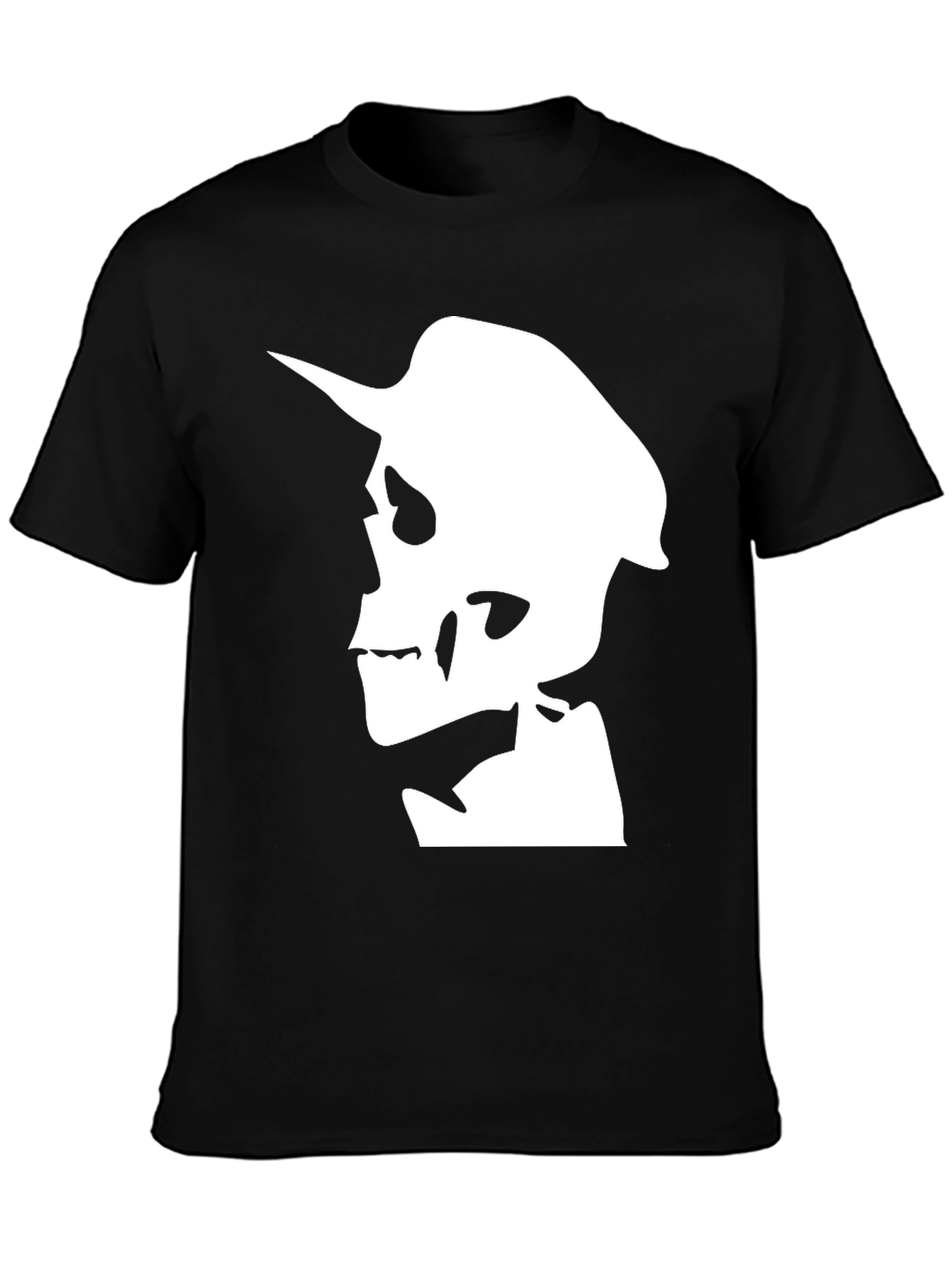 Skull Silhouette Graphic Tee - Black Cotton T-Shirt