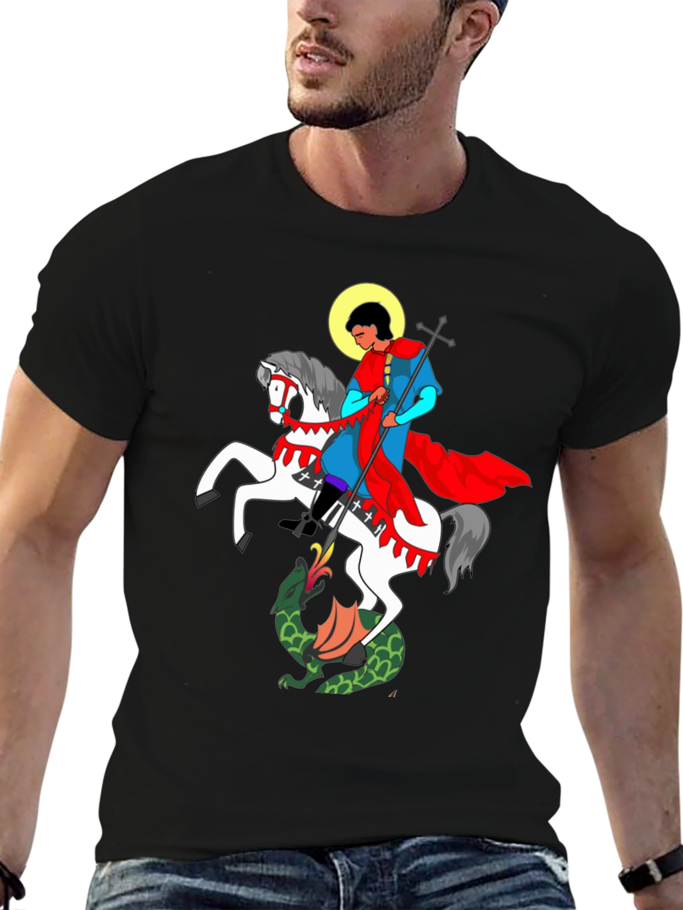 Saint George and The Dragon Black T-Shirt