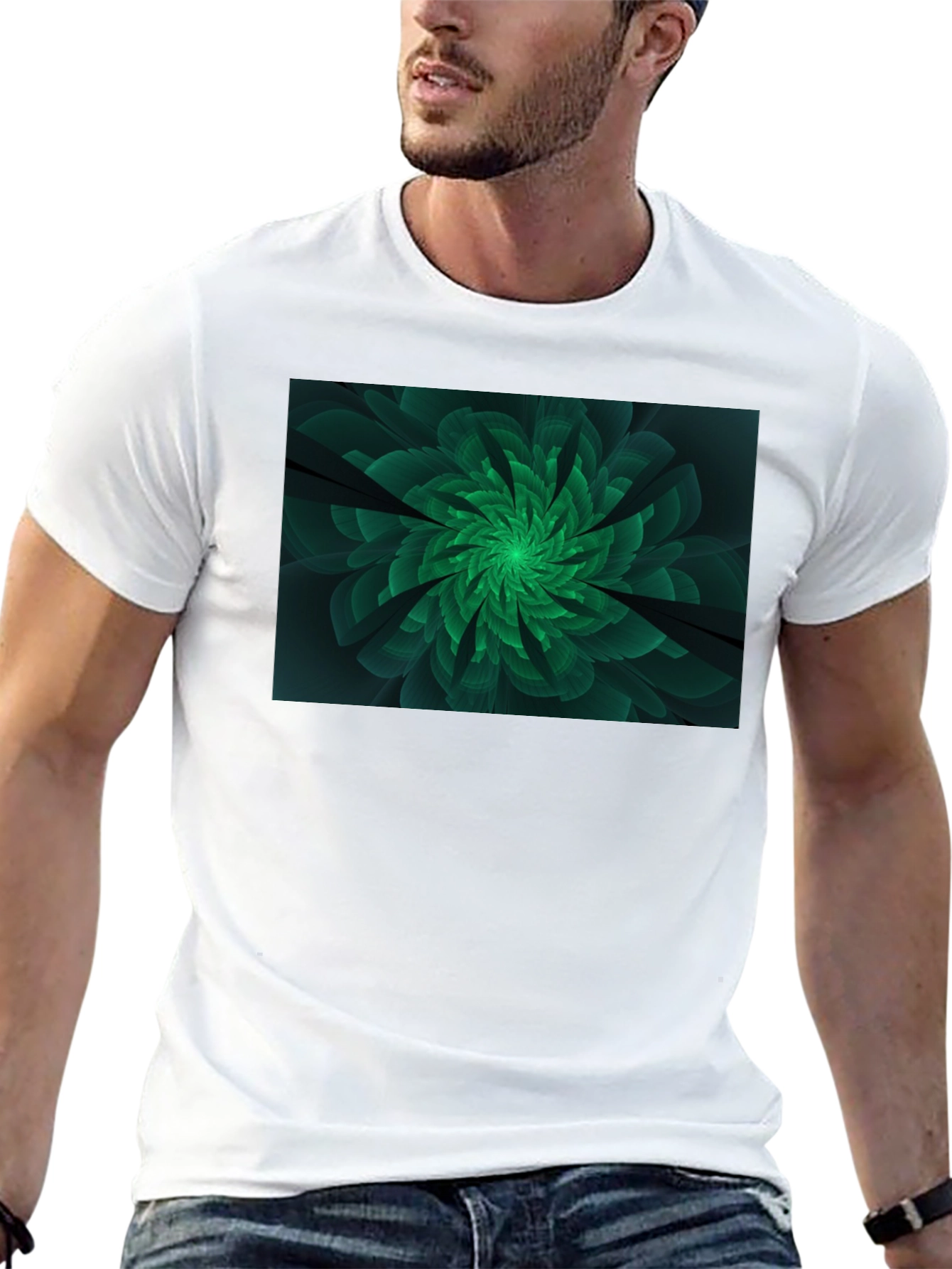 Emerald Bloom Graphic Tee - Modern Floral Design