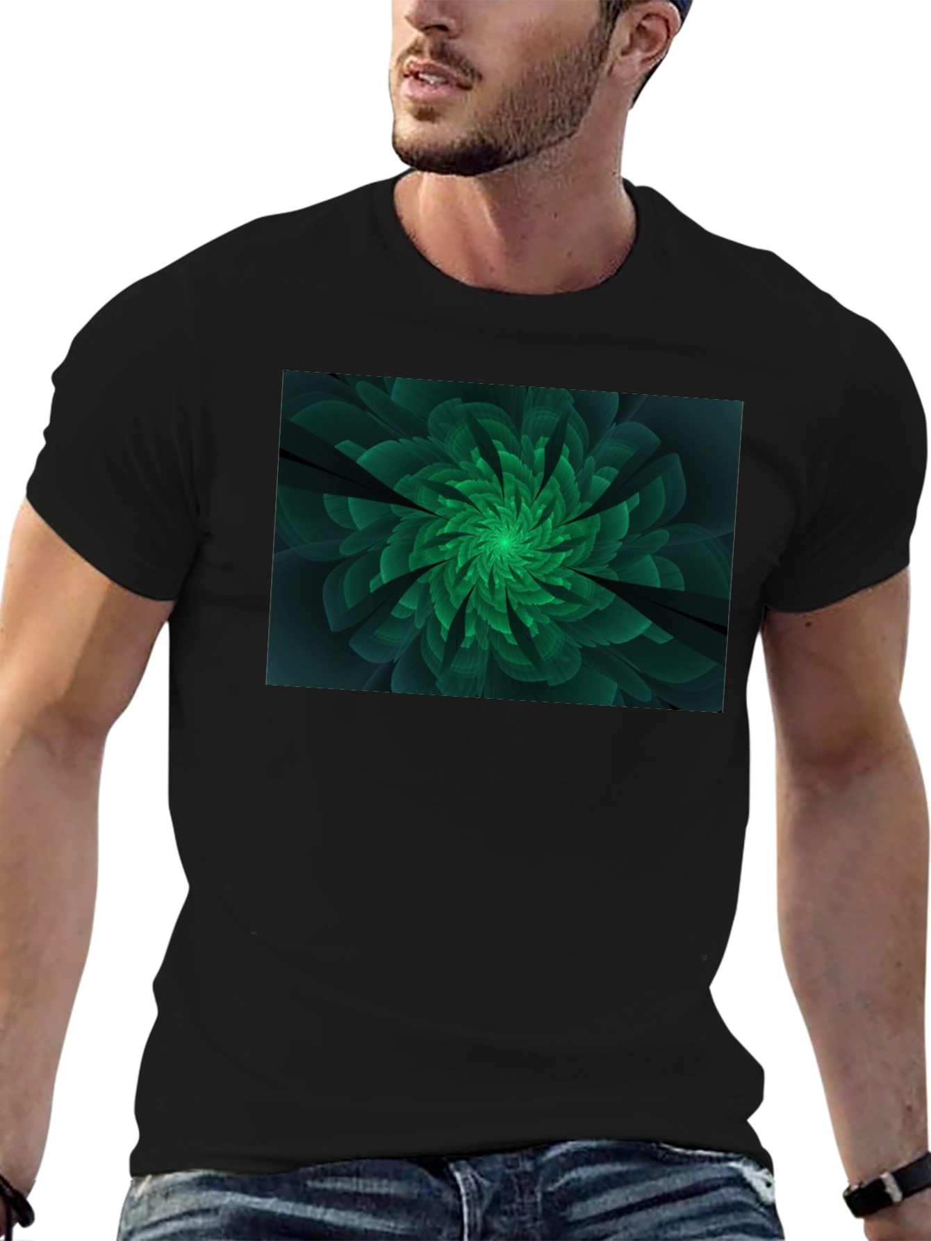 Emerald Bloom Graphic Tee - Modern Floral Design